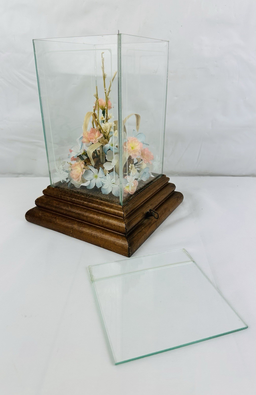 Vintage Glass & Wood Display Terrarium Music Box CottageCore For Upcycle Crafts
