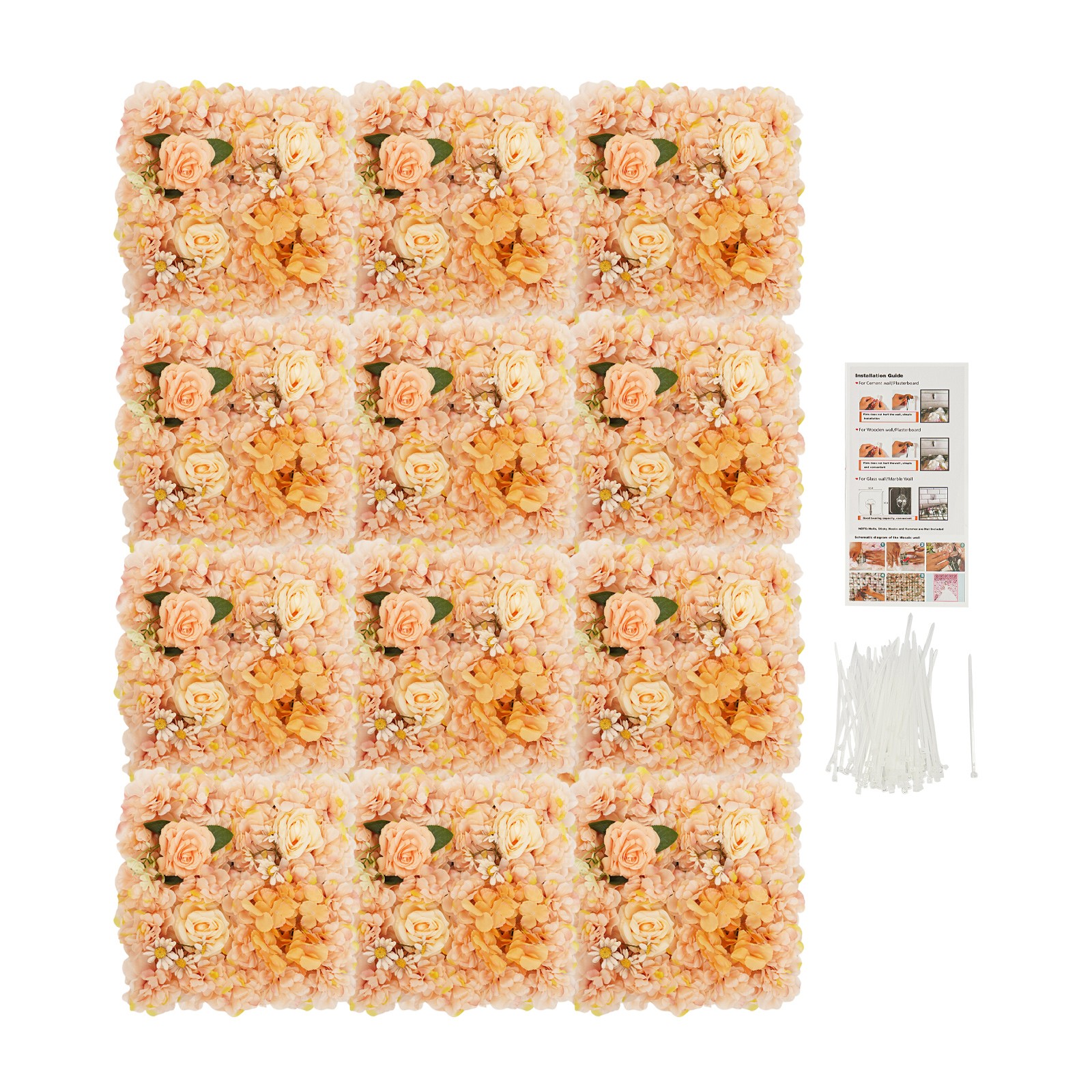 12Pcs Artificial Flower Wall Panels Champagne Warm Tones Artificial Flower Panel