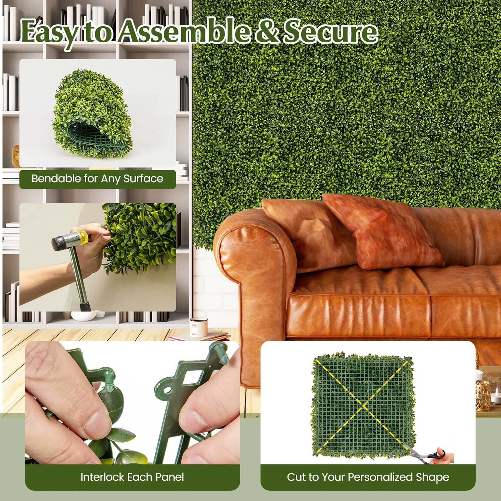 12 PCS 20” x 20” Artificial Hedge Boxwood Panels w/ Decorative Grass Wall