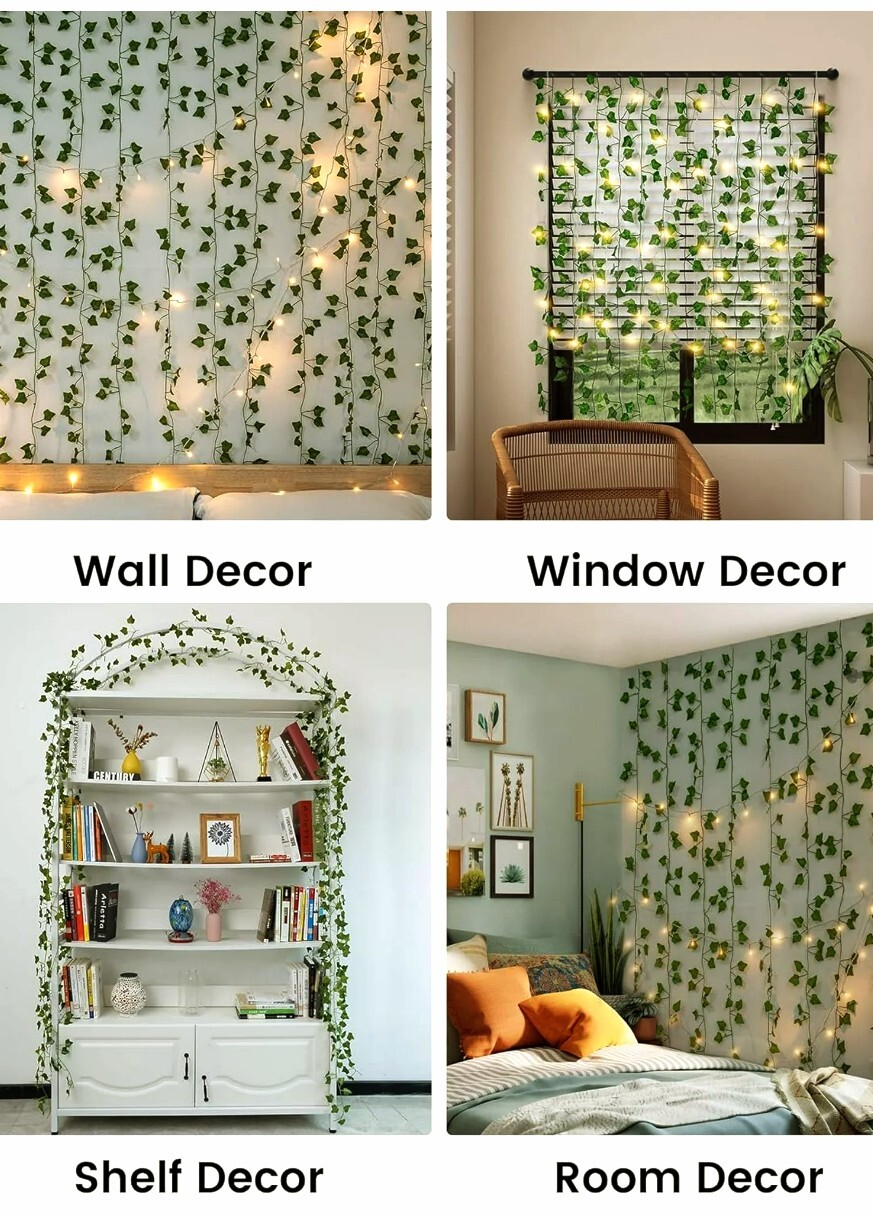 12 Pcs Fake Ivy Vine Leaf Plants Hanging Garland Plants Home Decoration Gift