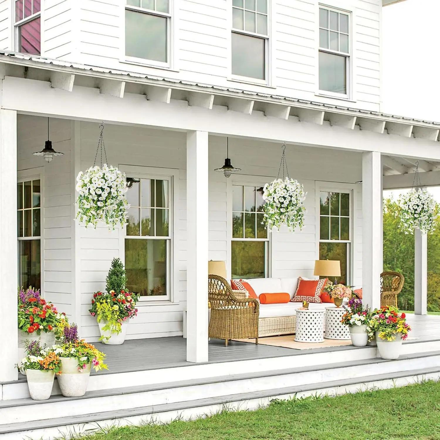 “Faux Silk Morning Glory Flowers – UV Resistant Hanging Plants for Patio Decor”