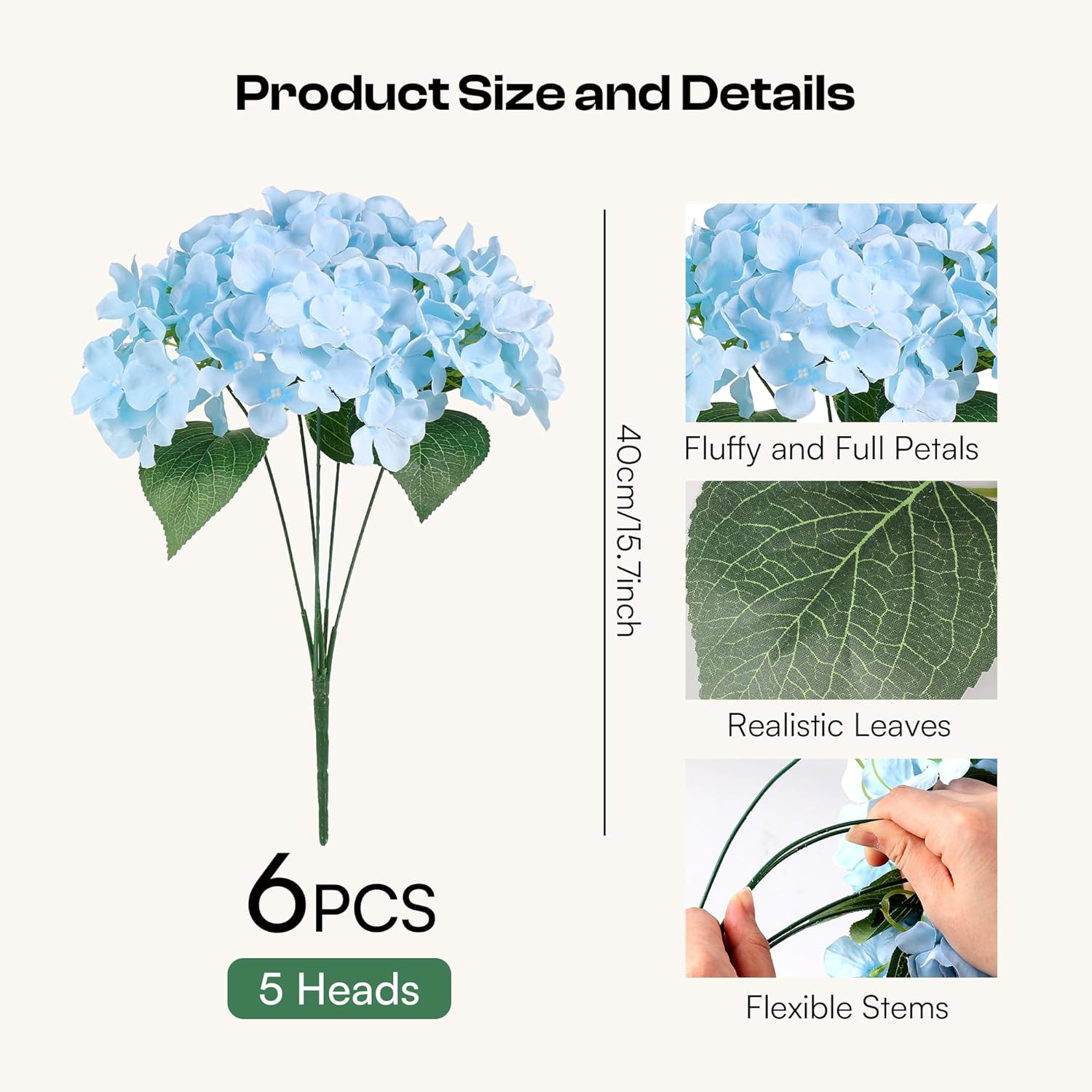 UV Resistant Blue Hydrangea Flowers – 6 Bundles for Indoor & Outdoor Decor