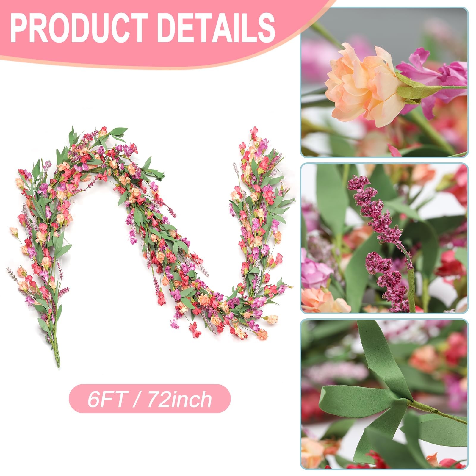Flower Garland 6Ft Spring/Summer Garland Floral Garlands for Mantle All Year …