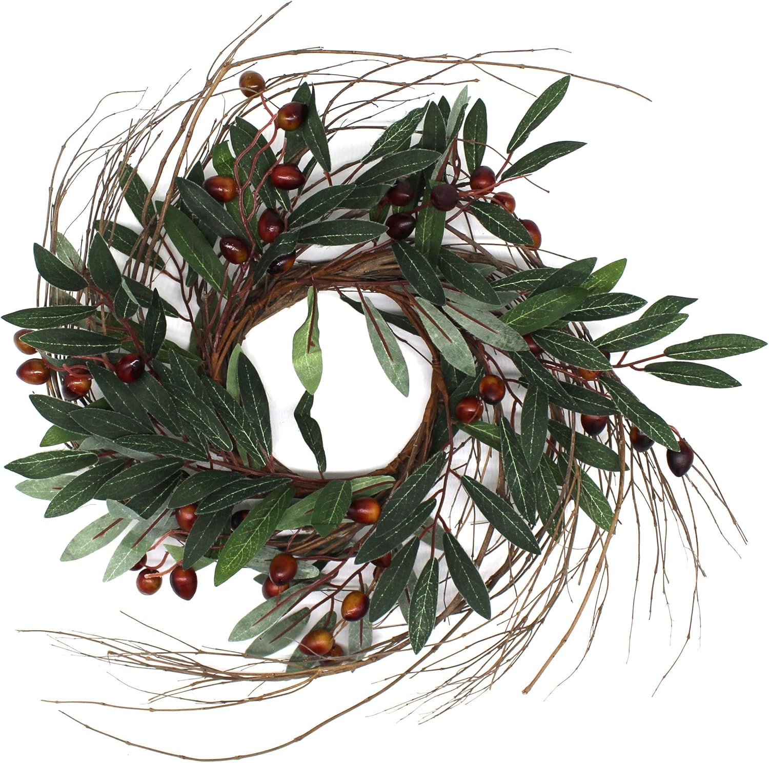 CVHOMEDECO. Rustic Country Artificial Eucalyptus Leaves & Twig Wreath Year Round