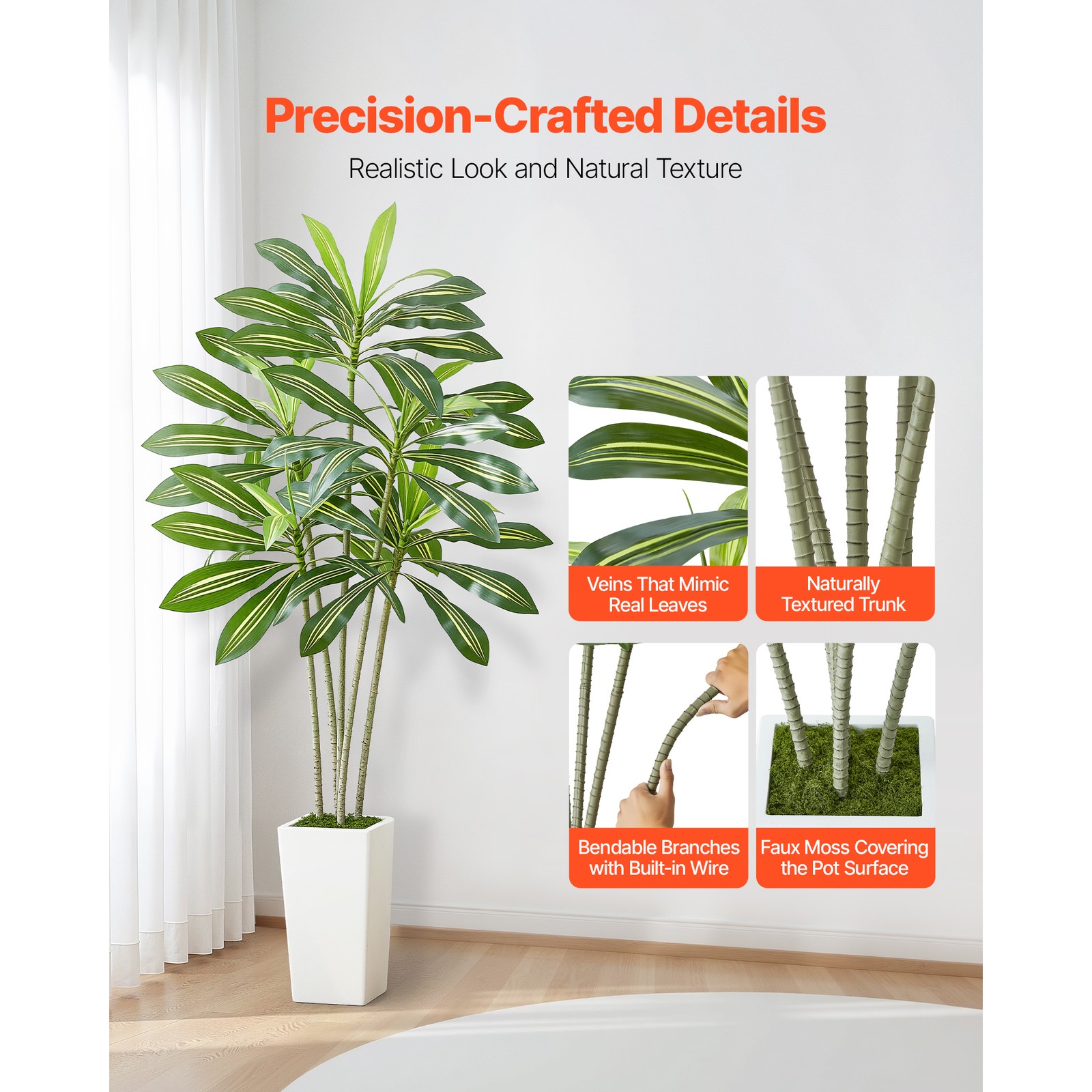Uimoso 6ft Artificial Dracaena Tree in Pot Indoor Home Decor Faux Fake Plant