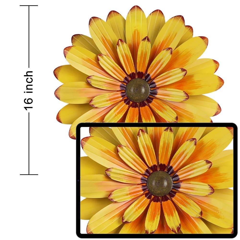 YEAHOME 16” Metal Flower Wall Decor – Sunflower 16″L x 16″W, 16″-Yellow
