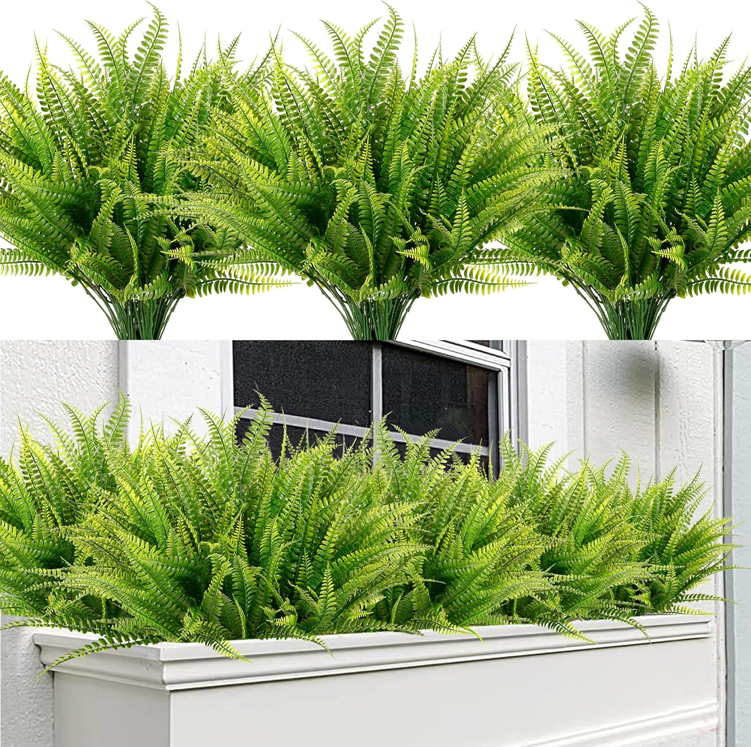 12 Bundles Artificial Boston Fern Plants Fake Boston Ferns Bushes Artificial Shr