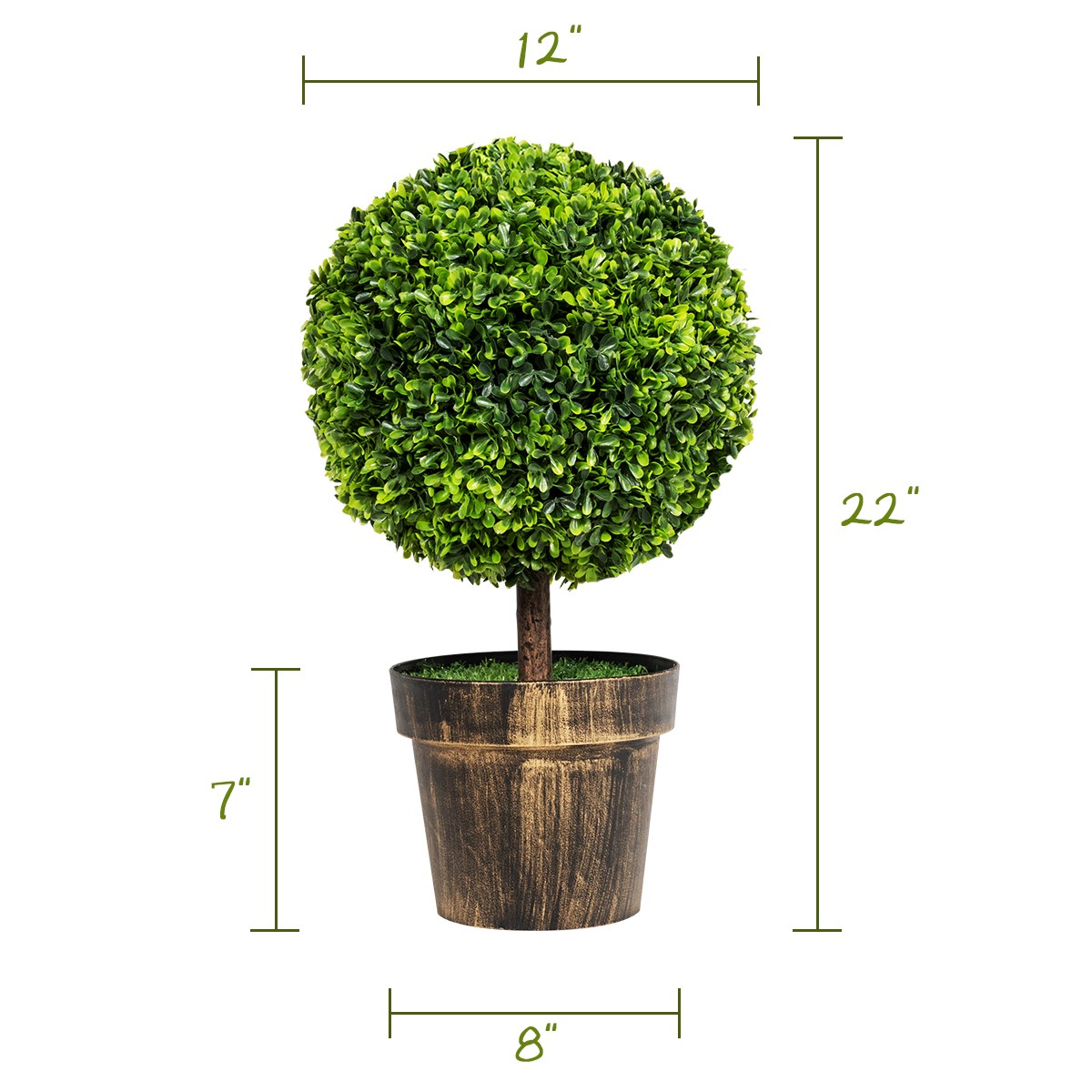 2PCS 22″ Round Artificial Boxwood Topiary Tree Home Office Outdoor Decorations