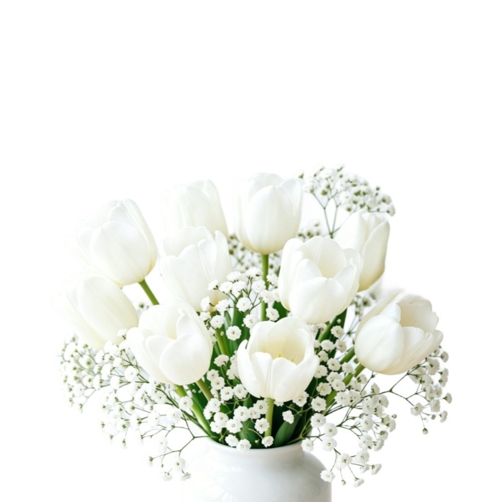 White Plastic Flower Bouquet 20 Stems with 10 Baby’s Breath 35cm 13.77in