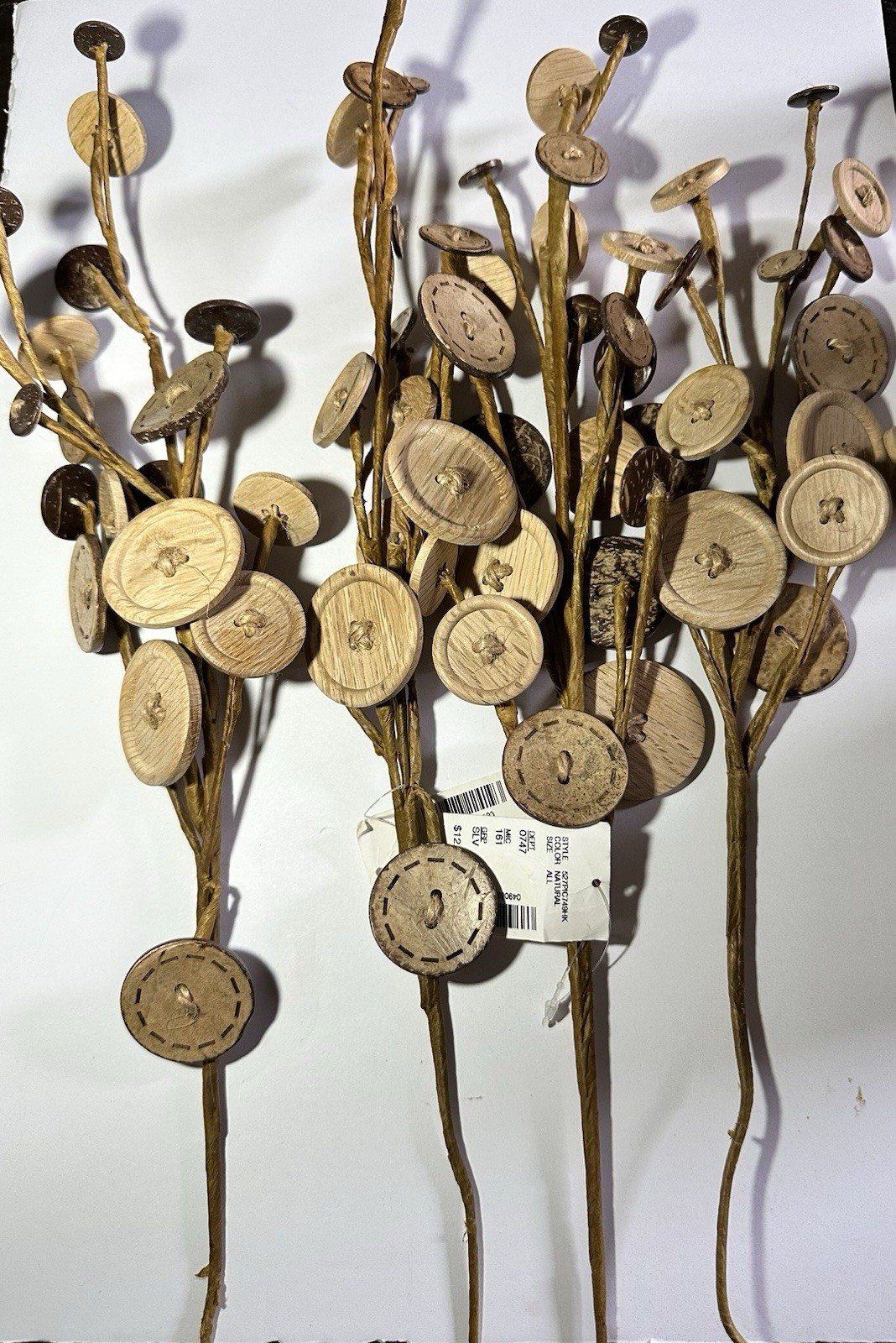 Rustic Button Flower Bouquet 4 Stems Cottage Core