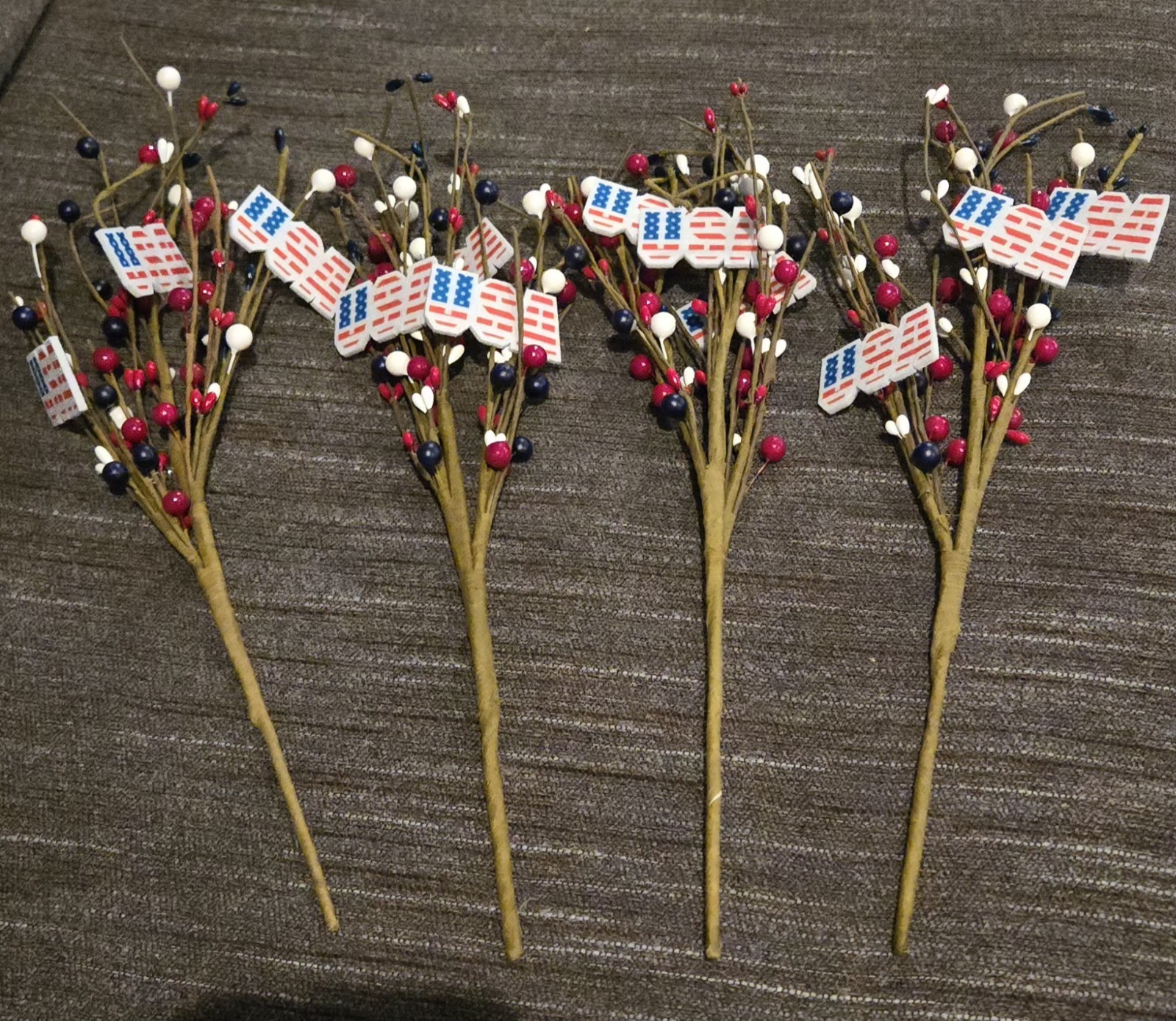 Red, White & Blue Americana Spray With Berries Set Of 4