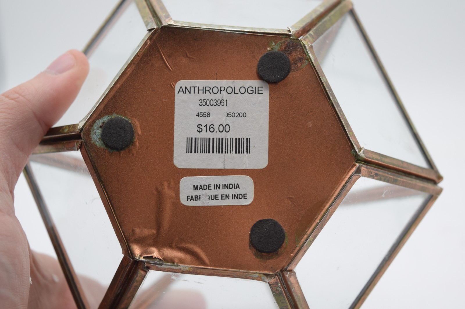 Anthropologie Glass Hexagon Terrarium Brass Planter Candle Holder Geometric