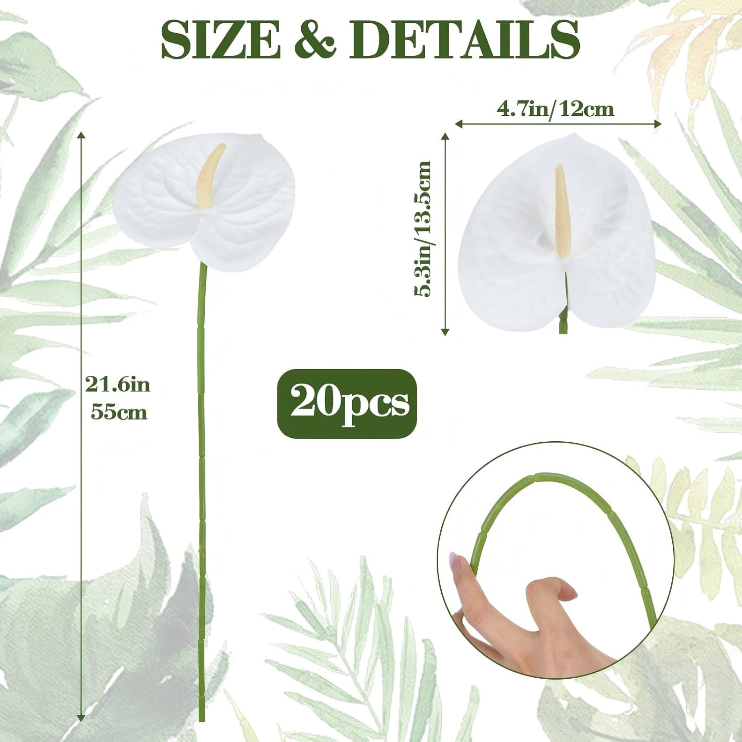 20 Pcs White Faux Anthurium Flowers for DIY Wedding & Home Décor