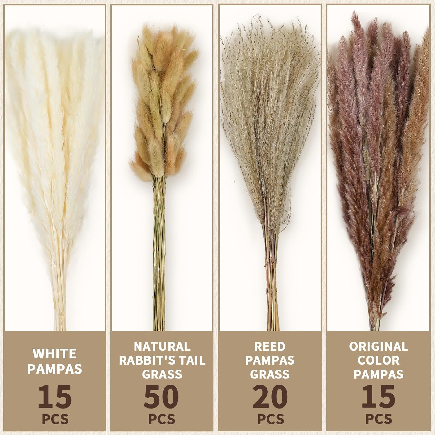 17″ 100Pcs Dried Pampas Grass Decor, Naturally Small Boho Pampas Grass with Bunn