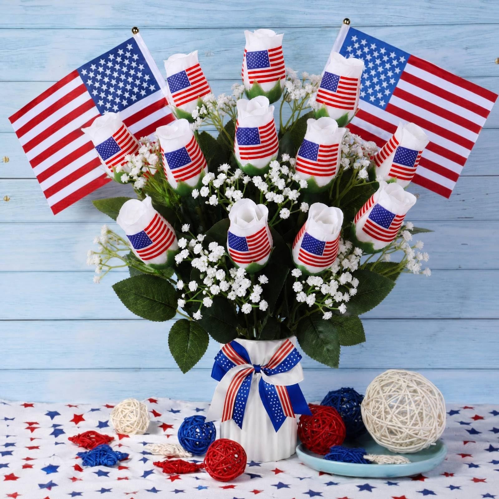 12 Pcs 4th of July Rose Flowers Patriotic Table Centerpieces Independence Day…
