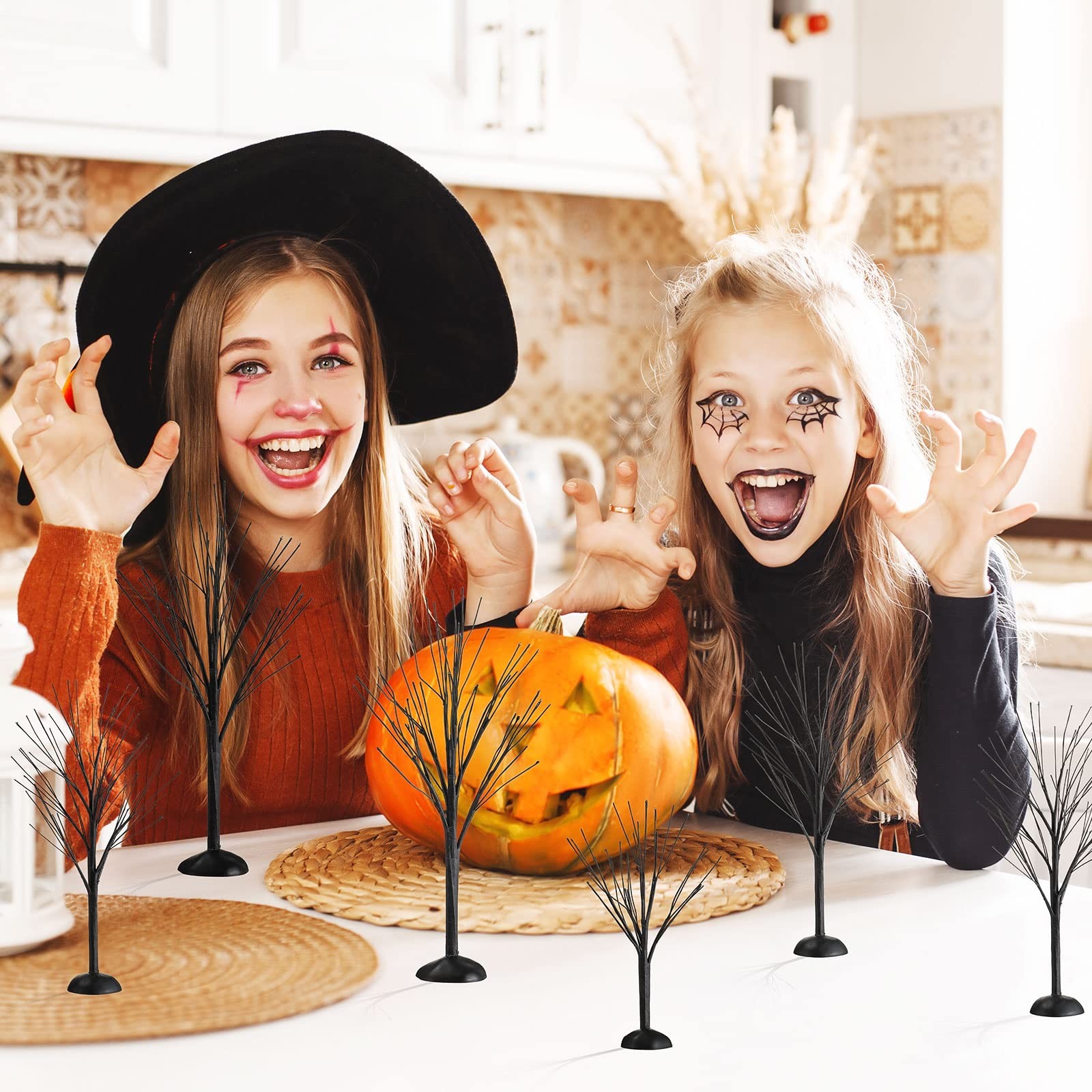Yunlly Halloween Village Accessories Mini Tree Ornament Autumn Fall Black