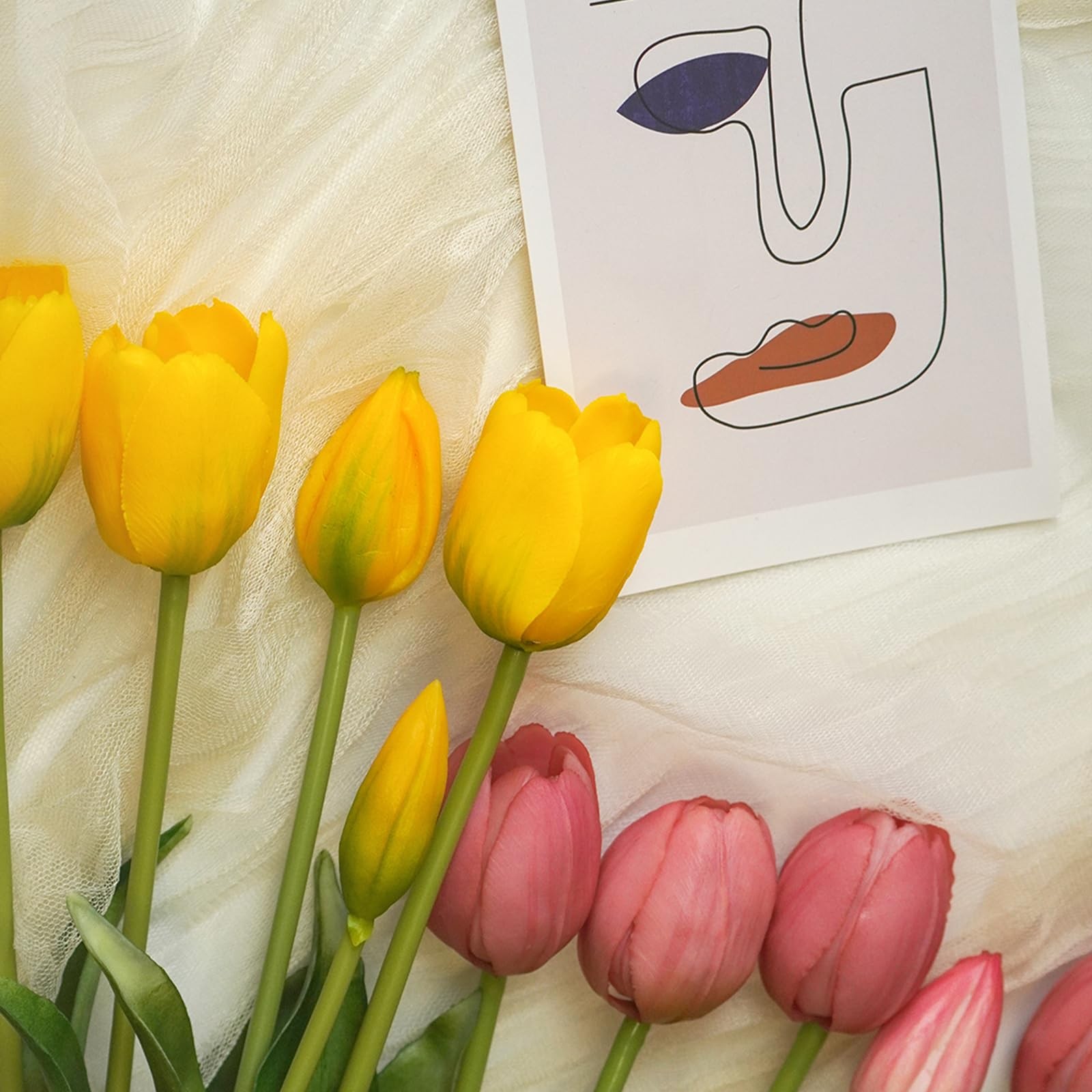 10 PCS Fake Tulips Artificial Flowers Real Touch Bouquet Wedding Yellow