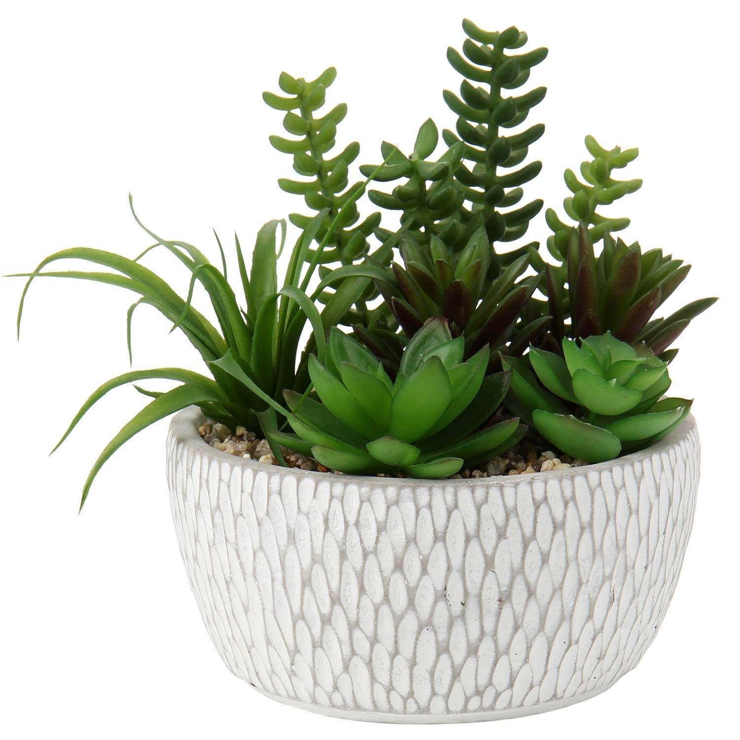 Small Fake Plants Assorted Faux Succulents in Cement Pots Realistic Artificial