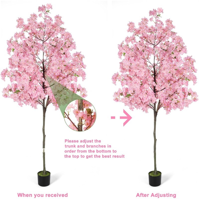 4/6FT Tall Cherry Blossom Artificial Tree, Fake Tree w/Plastic Nursery Pot, Pink