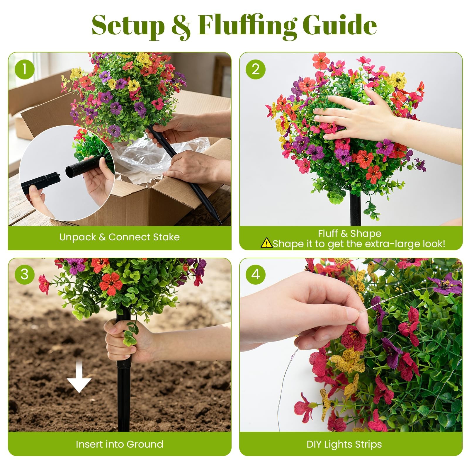 Artificial Flowers for Outdoors with Solar Lights, 22″ Fake Flowers for Garde…