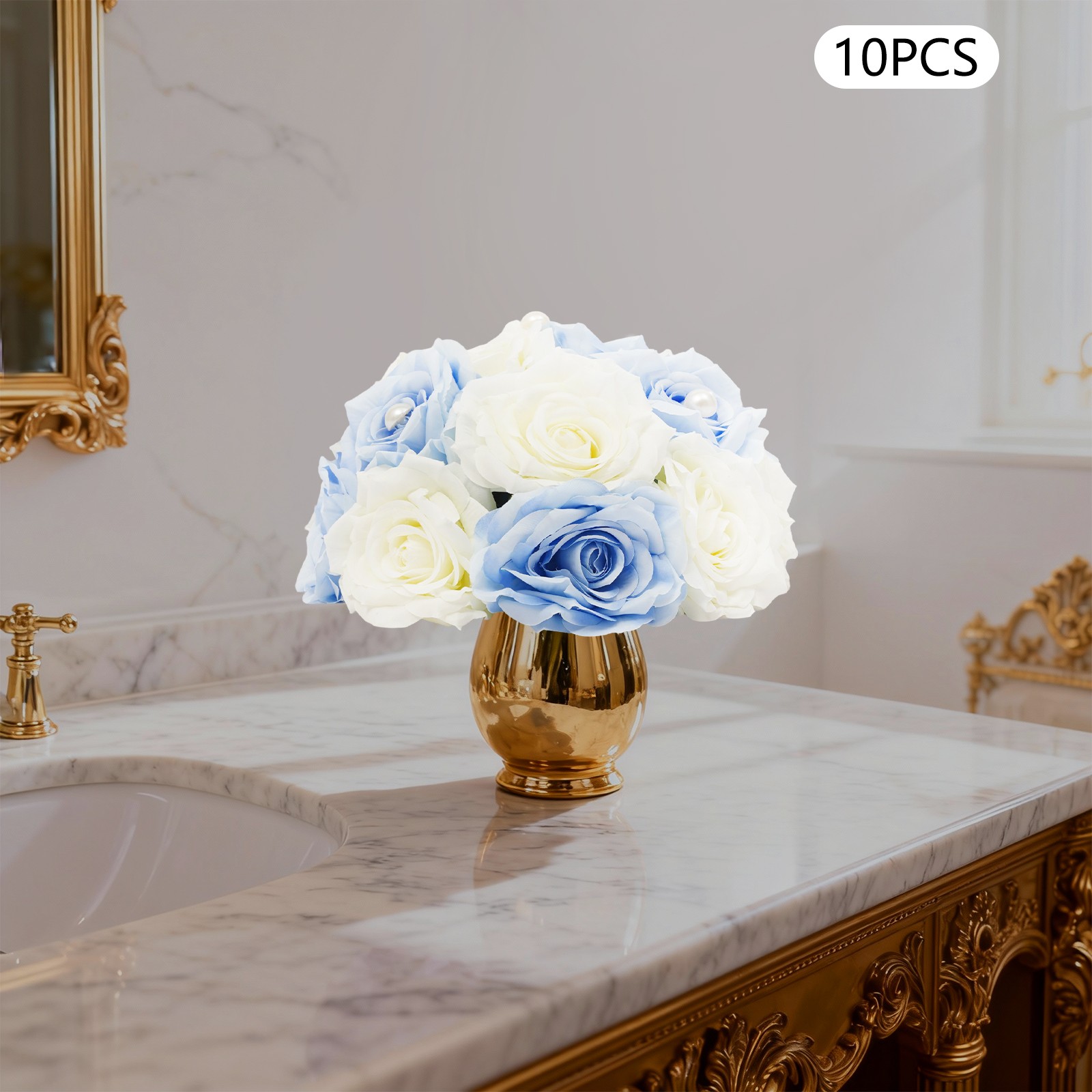 10 Pcs Handmade Bouquet Party Wedding Artificial Flower Balls Deco, White+Blue