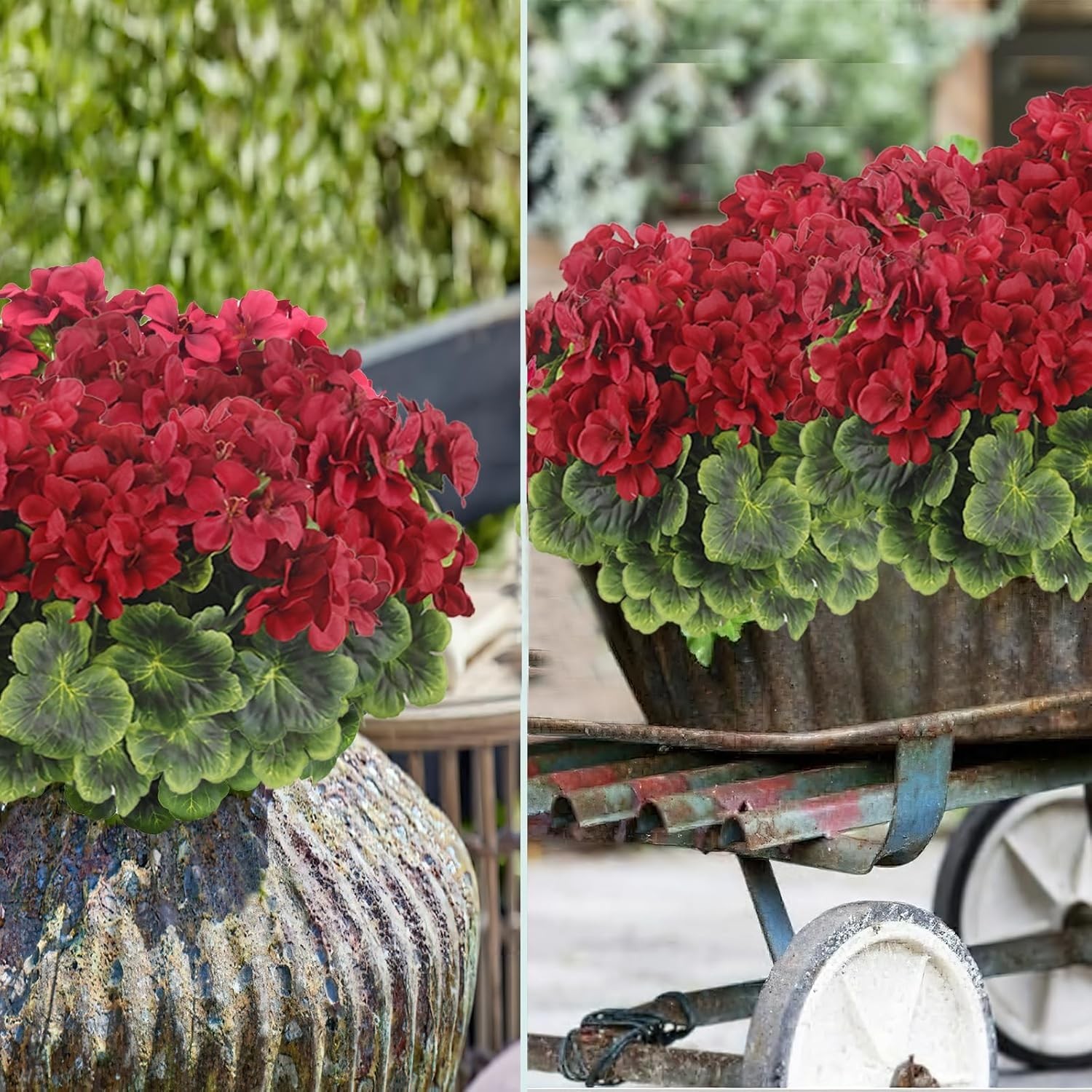 2 Pcs Artificial Geraniums for Outdoor Silk Geranium Flowers Red Artificial Gera