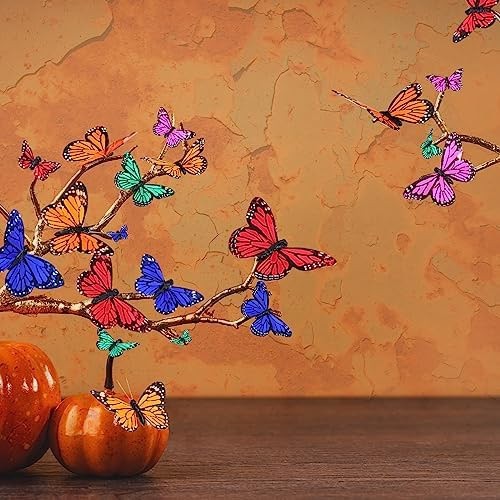 Lyrow 72 Pcs Monarch Butterfly Decorations 4 Size Artificial Feather Butterfl…