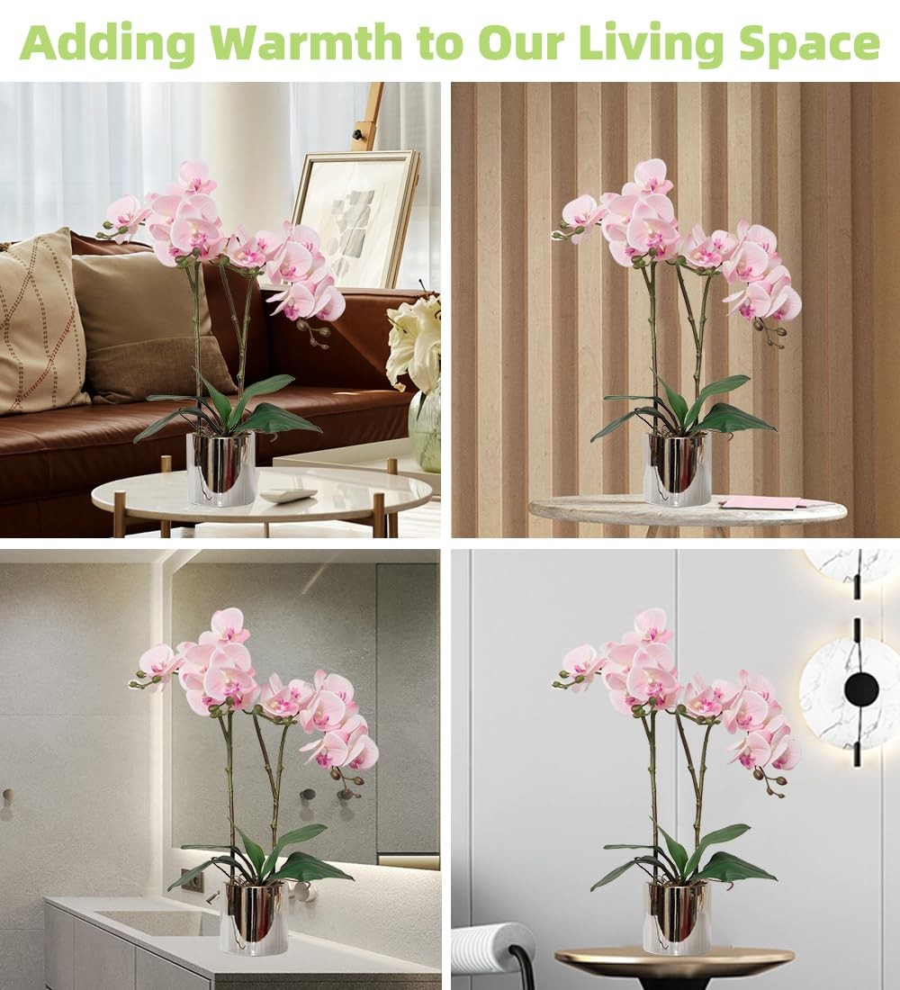 Artificial Orchid Flower Plant Real Touch Faux Orchids in Ceramic Vase Pink 1…