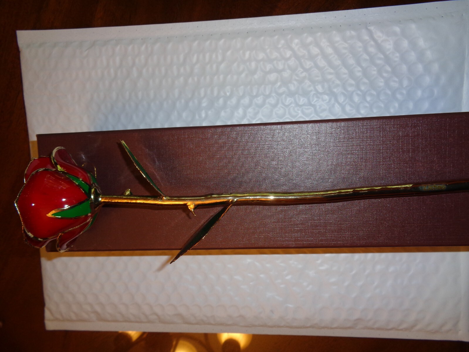 ZJ CHAO REAL LONG STEM RED ROSE HAND CRAFTED and DIPPED 24K GOLD with COA