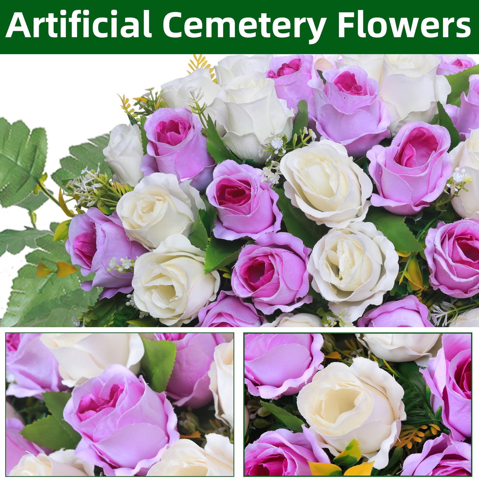 Artificial Cemetery Flower Saddles, Rose Headstone Flower Saddle Outdoor Grav…