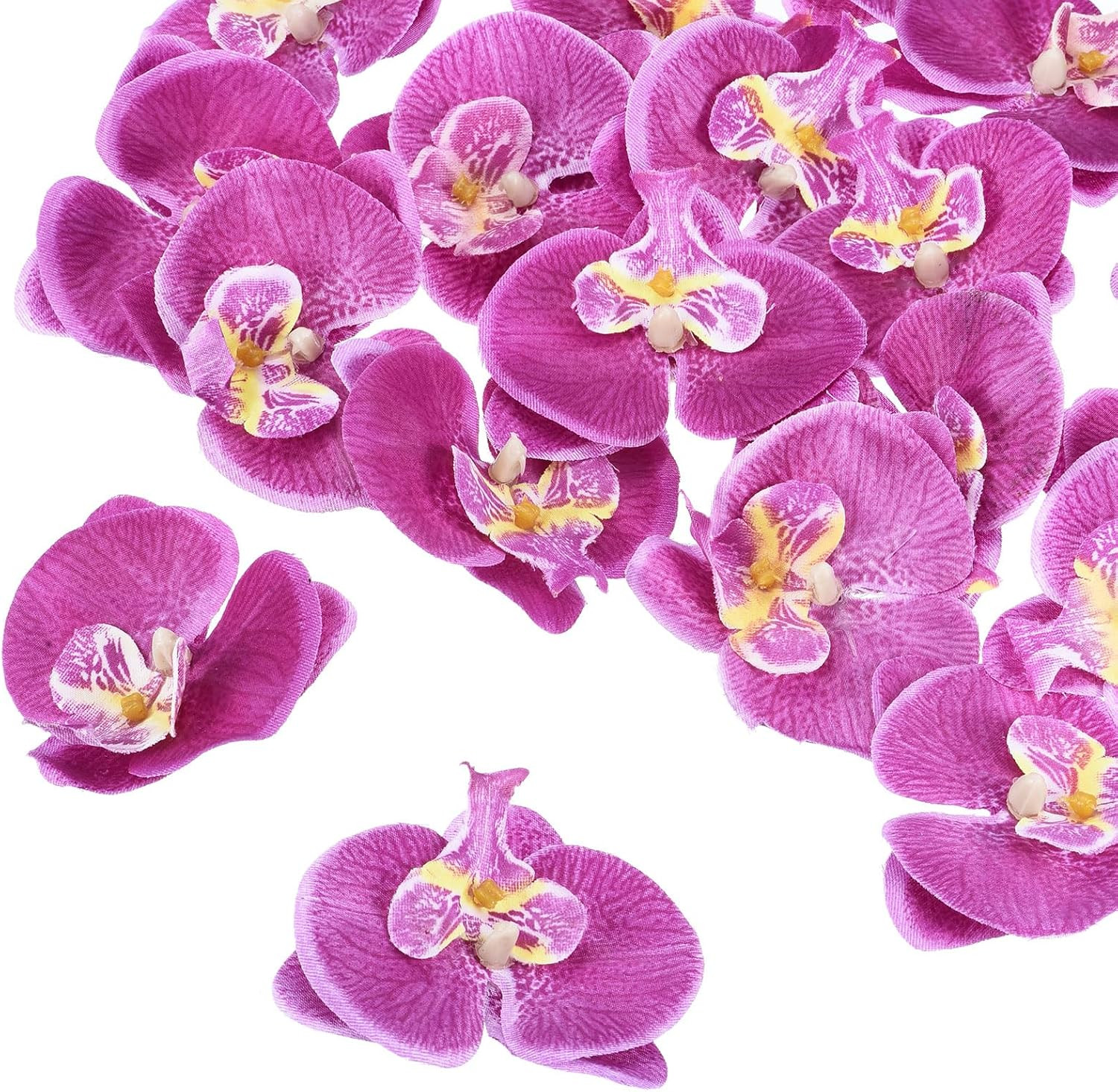 40 Pack Artificial Silk Butterfly Orchid Flower Heads – for Event Decoration, Ap