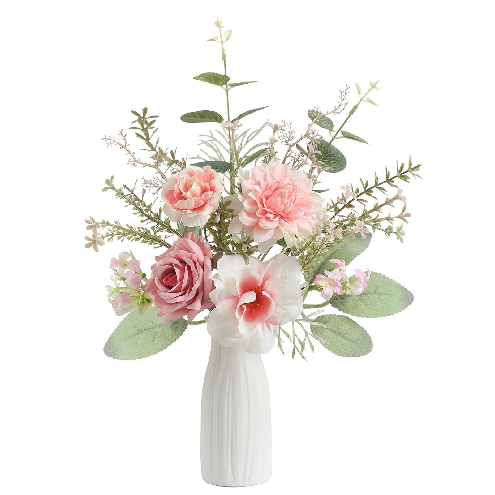 Small 11″ Artificial Flowers in Ceramic Vase – Pink Silk Flower Centerpiece f…