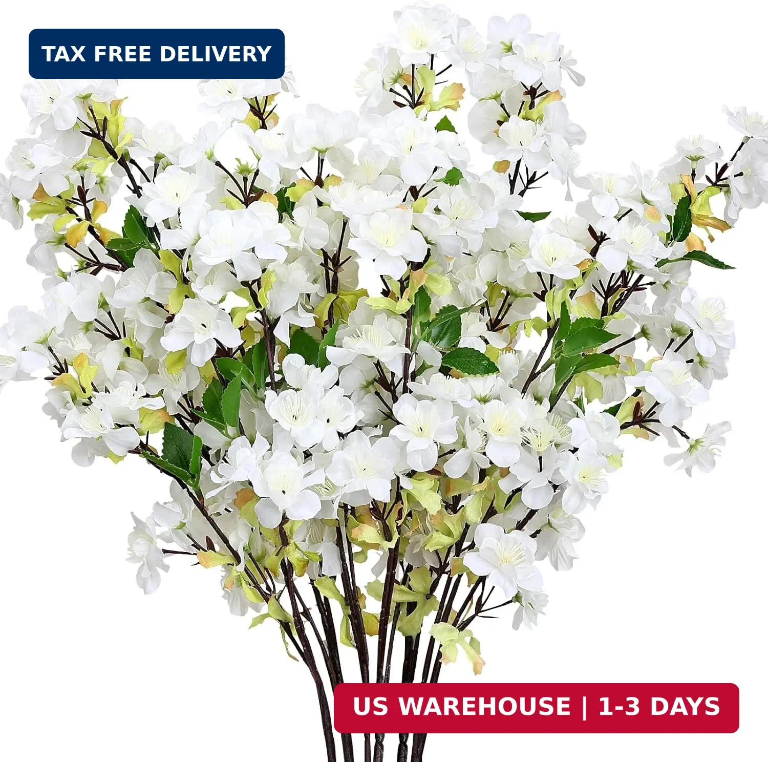 6Pcs White 27” Artificial Cherry Blossom Branches for Home Decor | Fake Silk, L