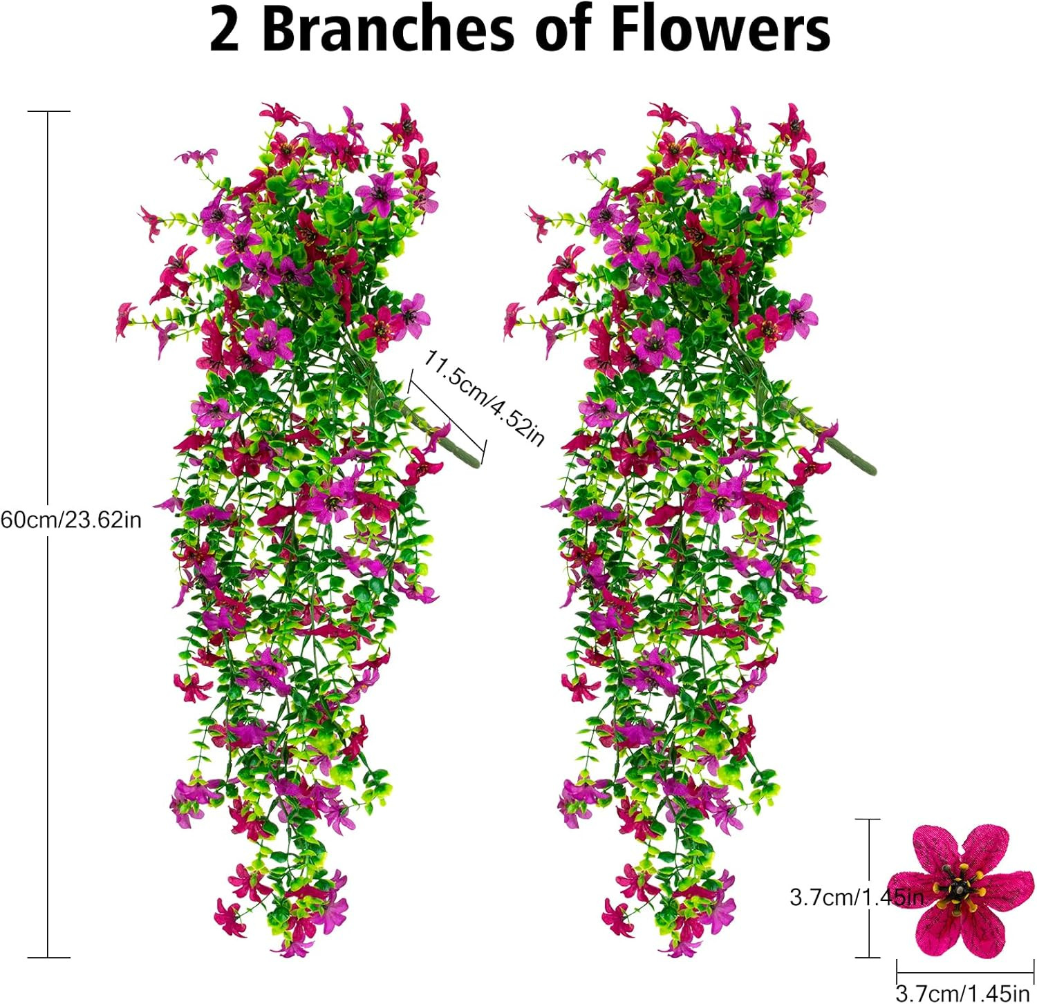2 PCS Artificial Hanging Flowers for Outdoors, Fake Flower Plants UV