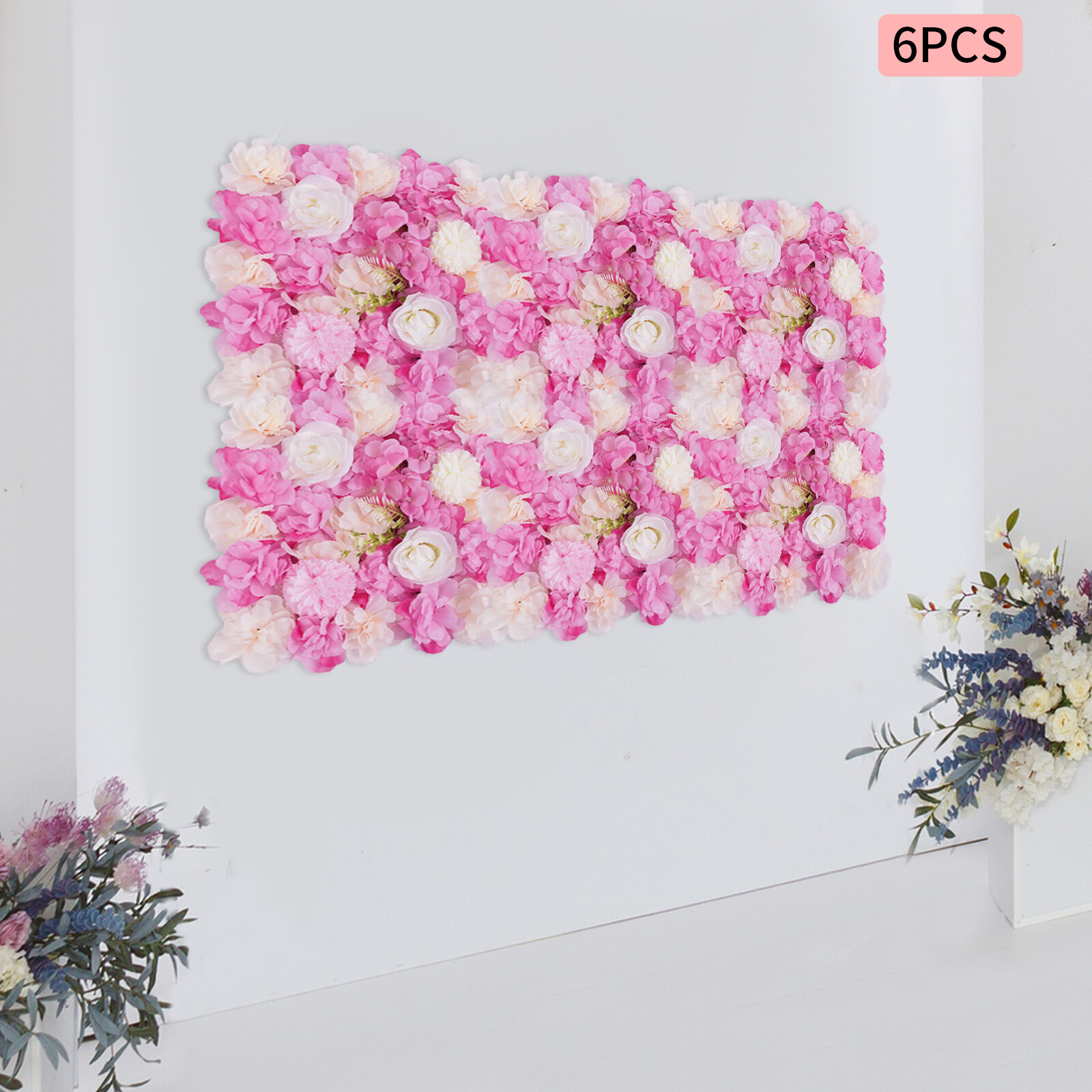 6Pcs Artificial Flower Wall Panels White Pink 15 X 15 In Rose Dahlia