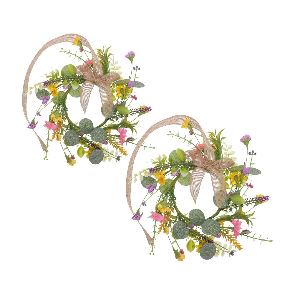 2 Pcs Party Decoration Garland Hanging Wreath Spring with Flowers Ornaments