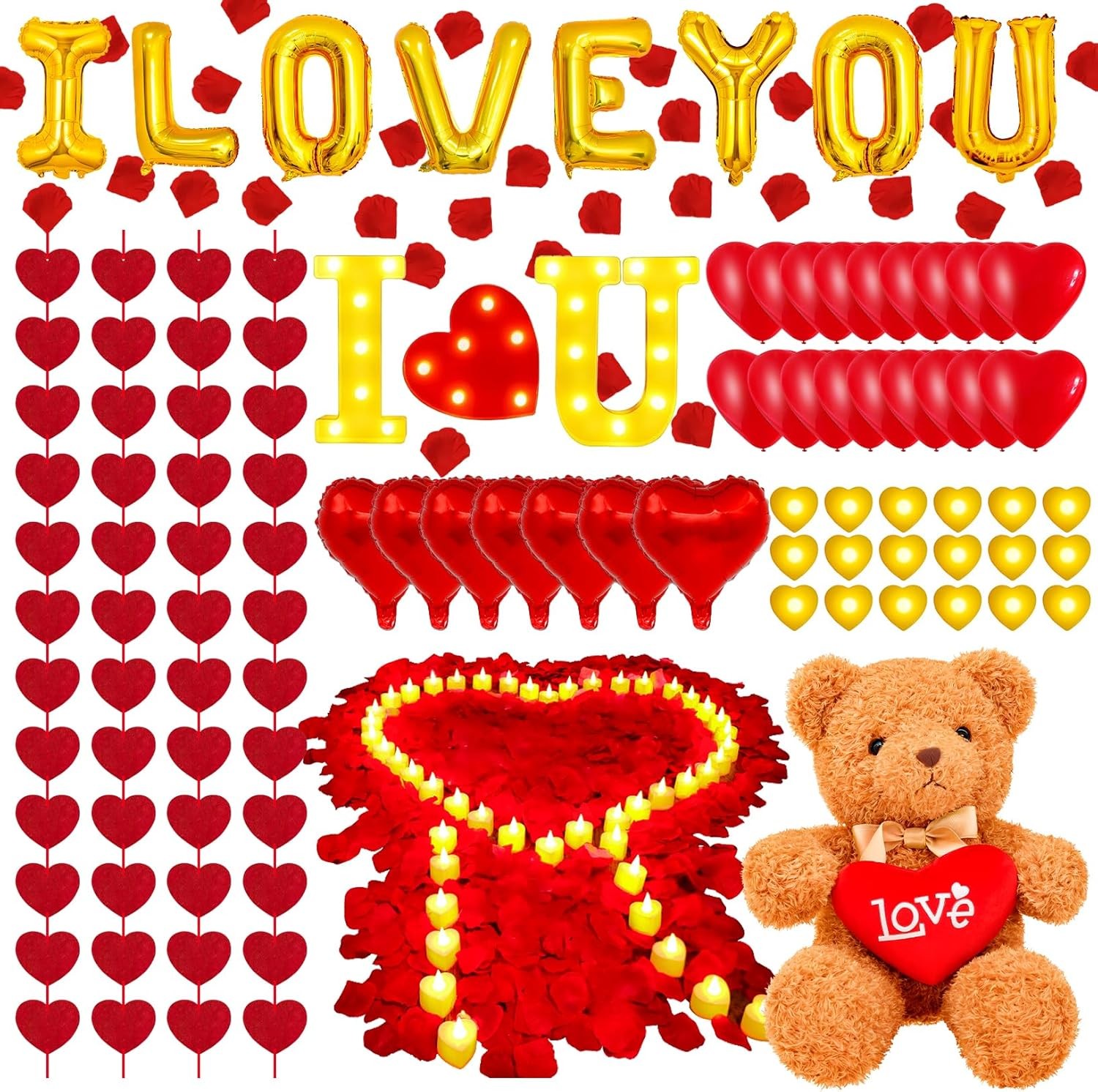 4229 PCS Romantic Decoration Set Rose Petals, Candles, Balloons, LED Hearts