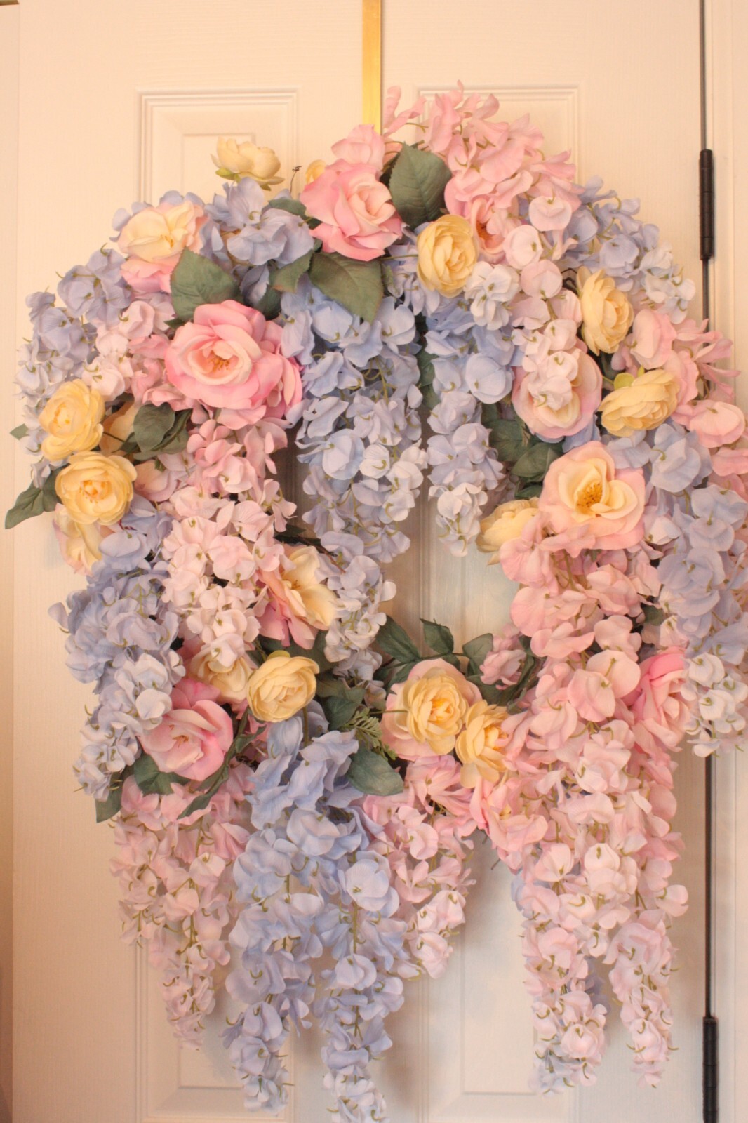 Purple & Pink Wisteria Grapevine Wreath Faux Flowers Pink Roses Ranunculus Chic