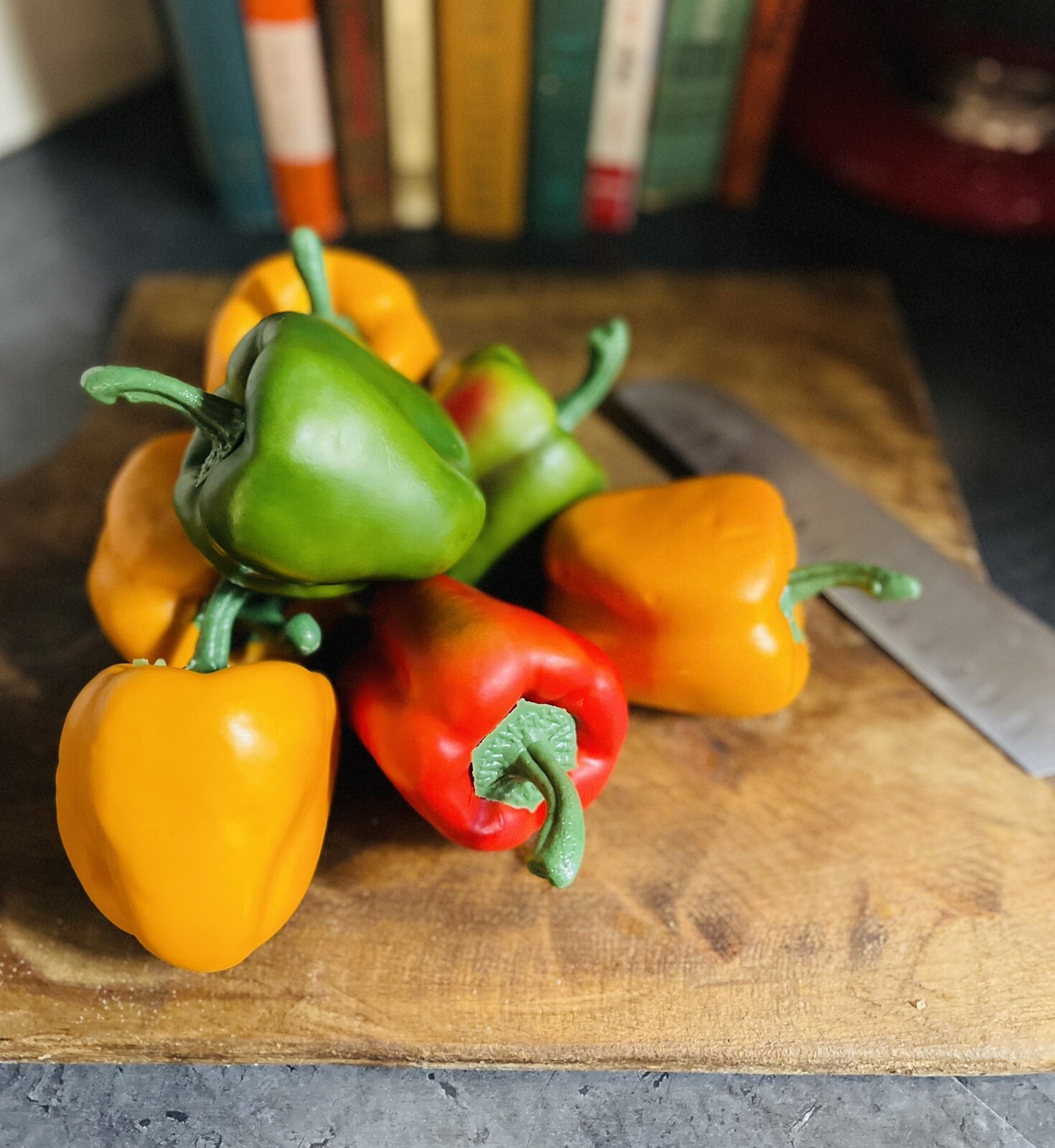 Lot 7 Realistic Red Green Orange Faux Artificial Bell Peppers Fake Food Prop