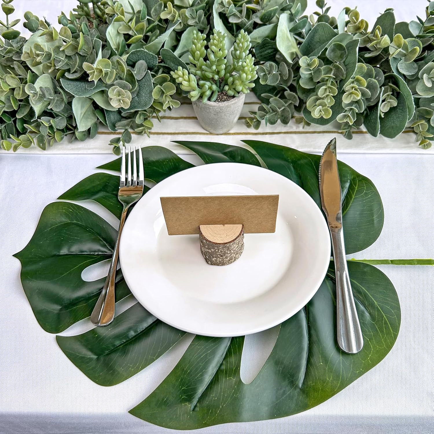 13 Pcs Tropical Faux Monstera and Palm Leaves Set Luau Wedding Decor