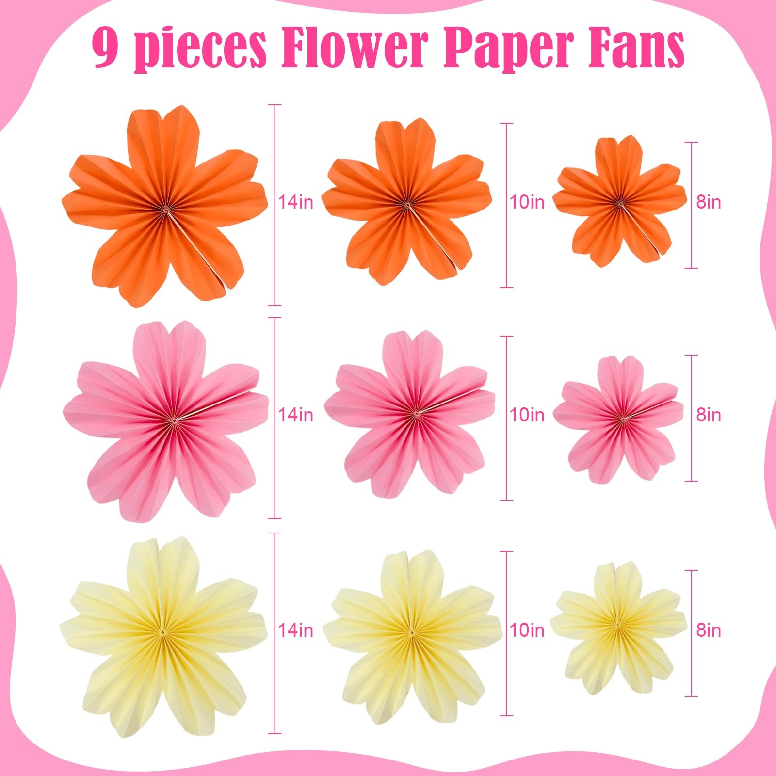 9 Piece Set Paper Flowers Decorations for Wall,3 Sizes 8-14 inch Flower Decor…