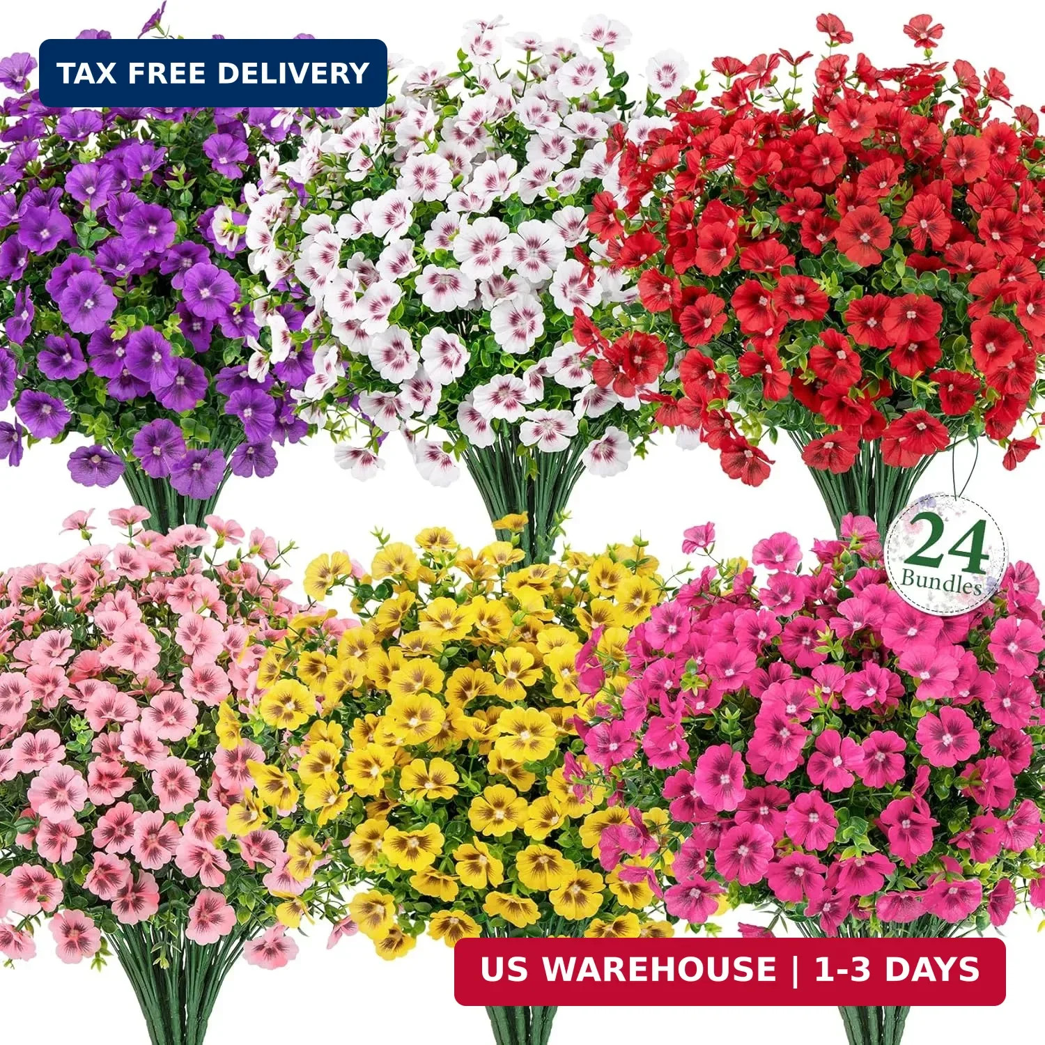 Ouddy Decor 24 Bundles Artificial Flowers for Outdoors, Fake Silk Flowers UV Res