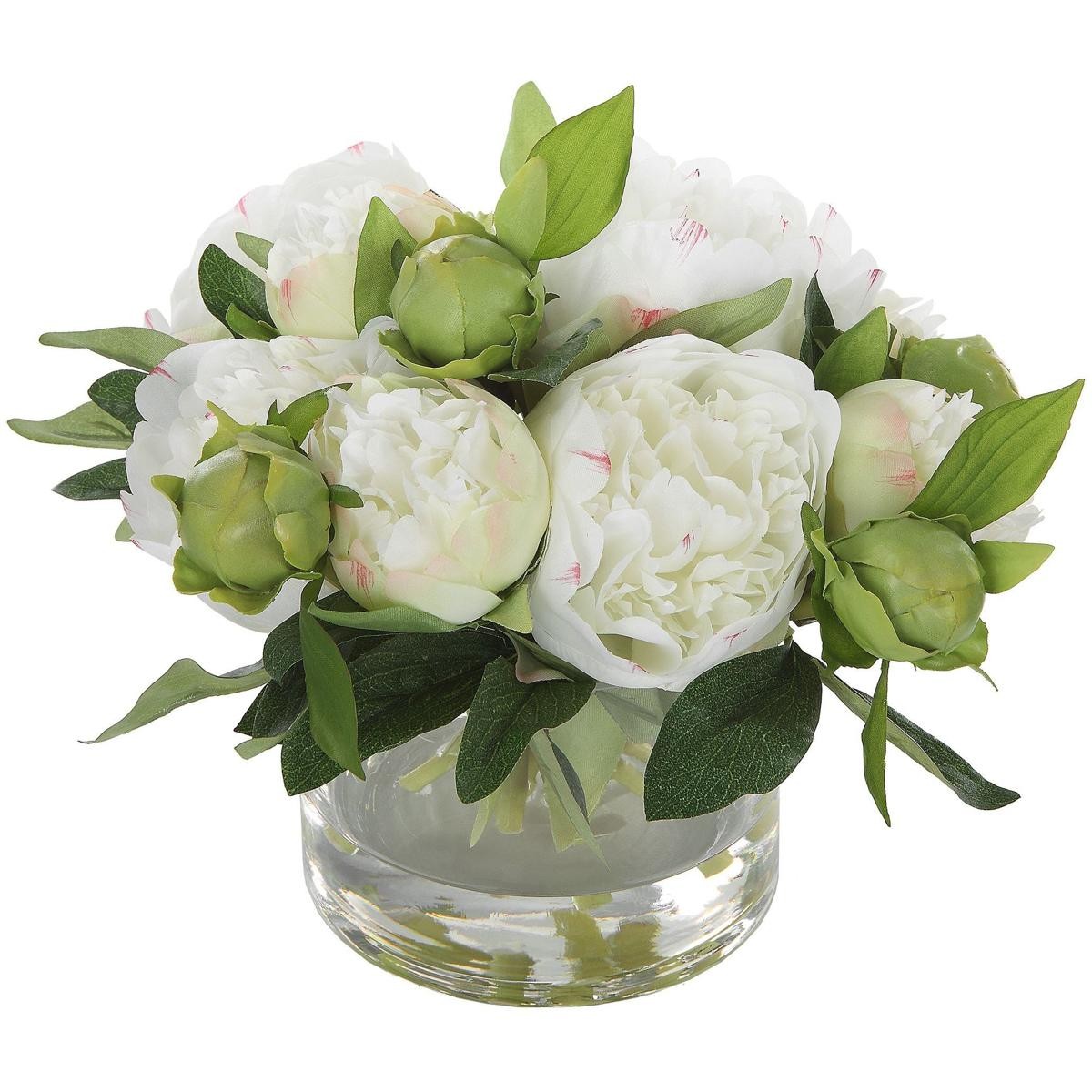 Uttermost 60198 Garden Peony White and Green with Clear Glass Bouquet