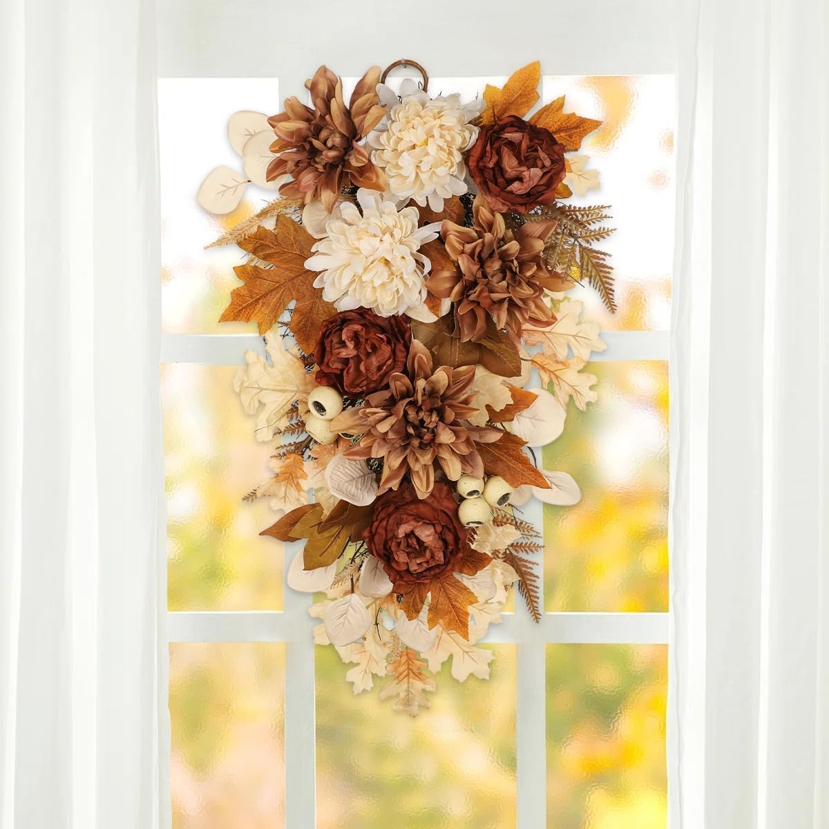 23.6 Inch Fall swags for Front Door Outside Autumn sway with Dahlia, Chrysant…