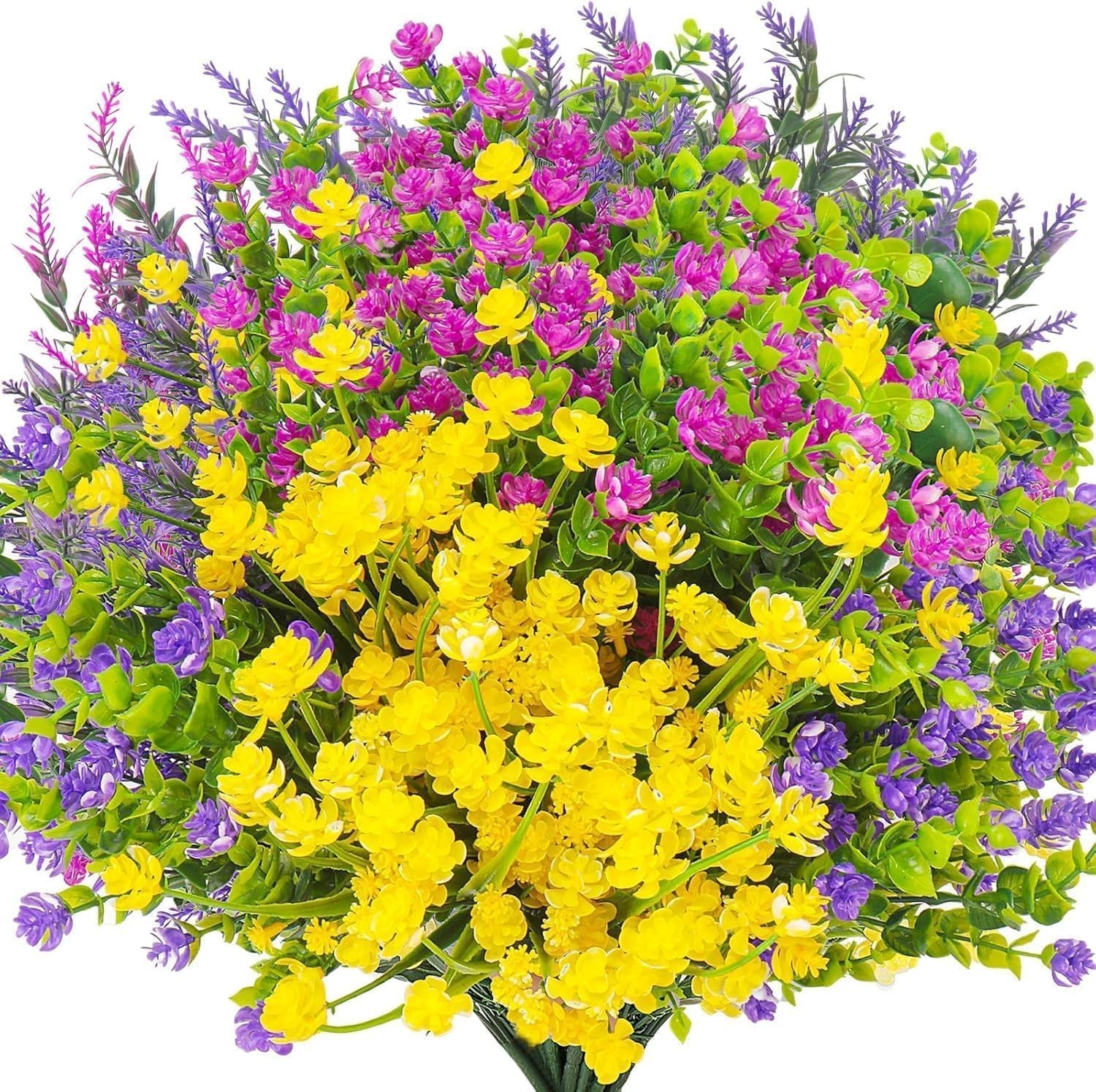 24 Bundles Artificial Flowers Outdoors Faux Plants UV Resistant Fake Flowers Fau
