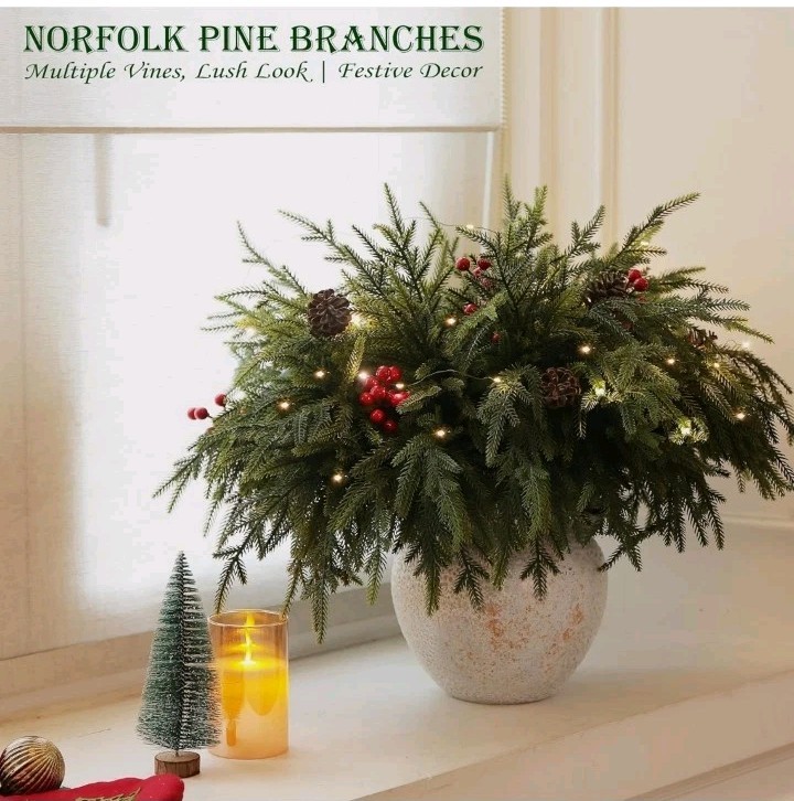 12-Piece Set 24″ Artificial Norfolk Pine Branches – Christmas Decorations – Faux