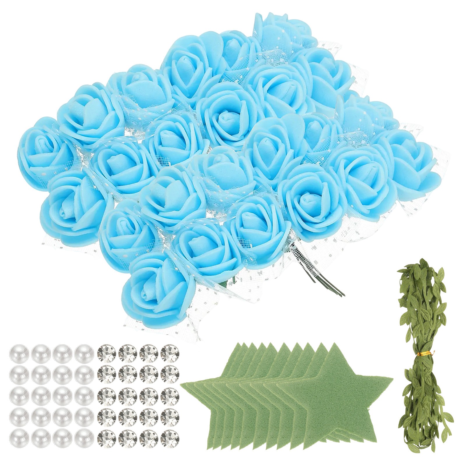 504pcs Foam Rose Heads 1.5-2.5 cm for DIY Crafts Accessories, Sky Blue
