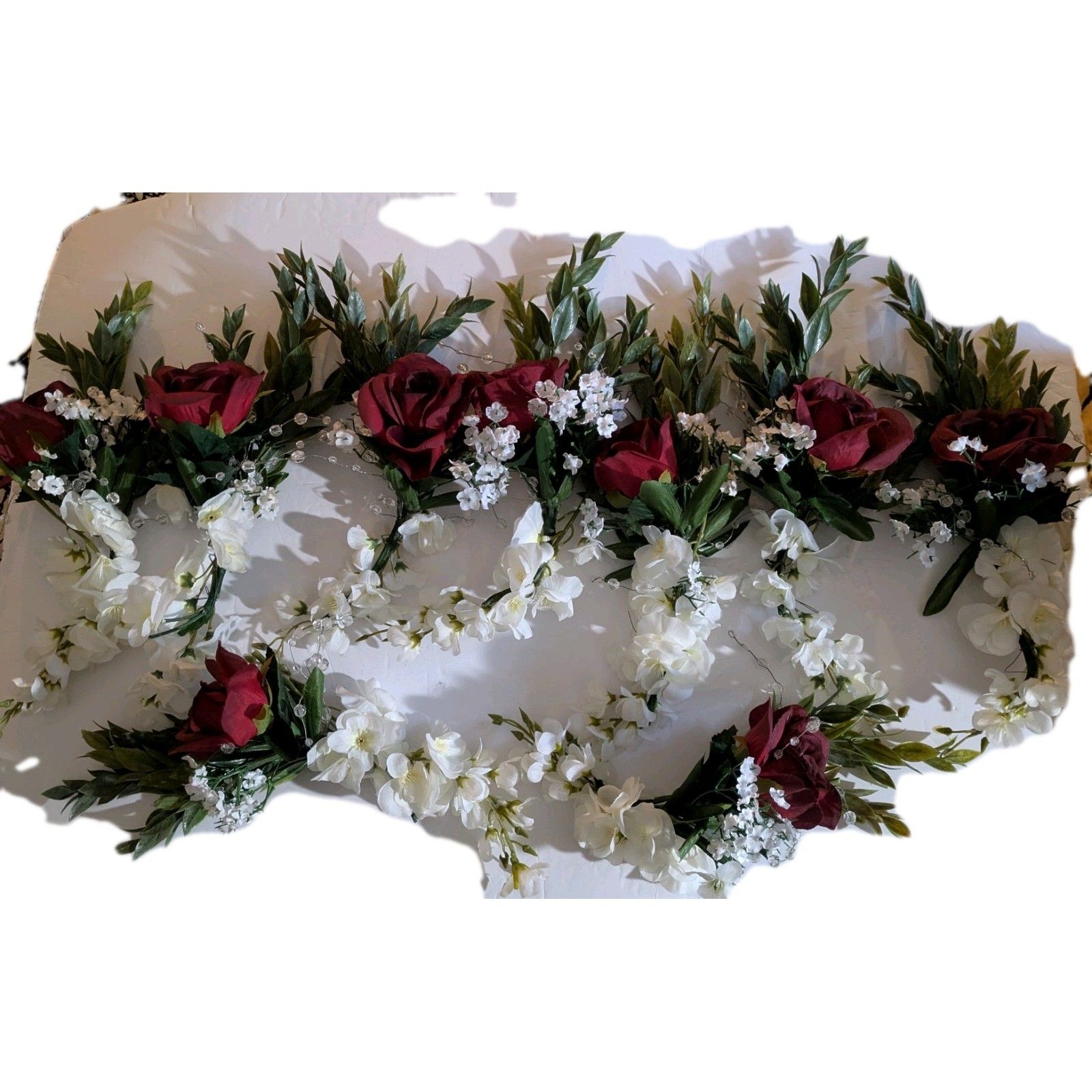 9 Artificial Cranberry Rose and White Lily Wedding Decorations for Tables