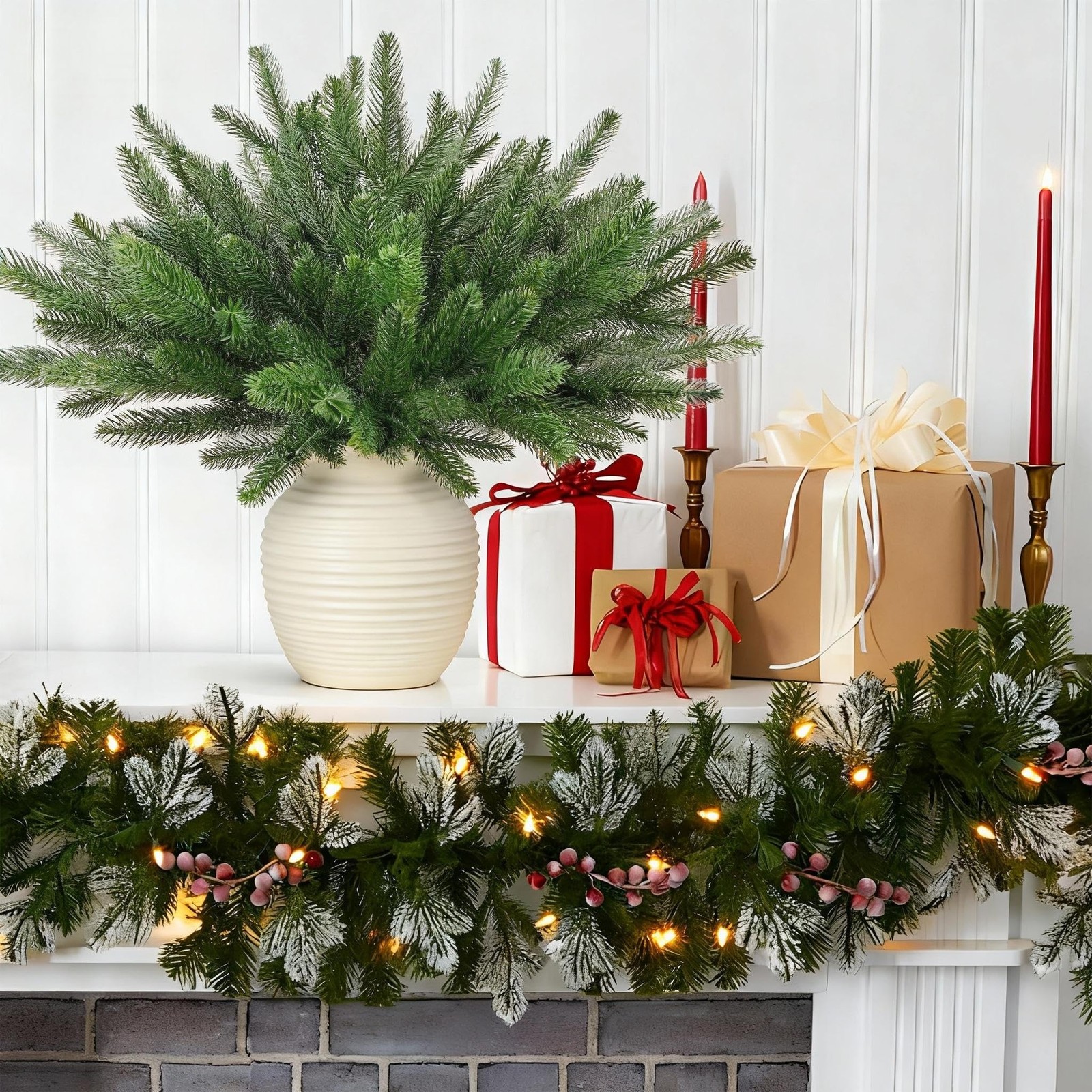 12 Bundles Artificial Pine Branches, Faux Christmas Cedar Greenery Stems