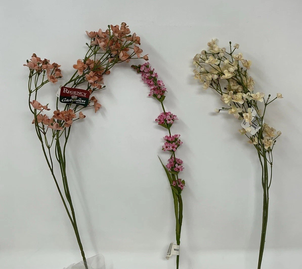Crown Gypsophilia Peach and Off White 22” Lavender Spray Pink 20” 3 Picks NOS